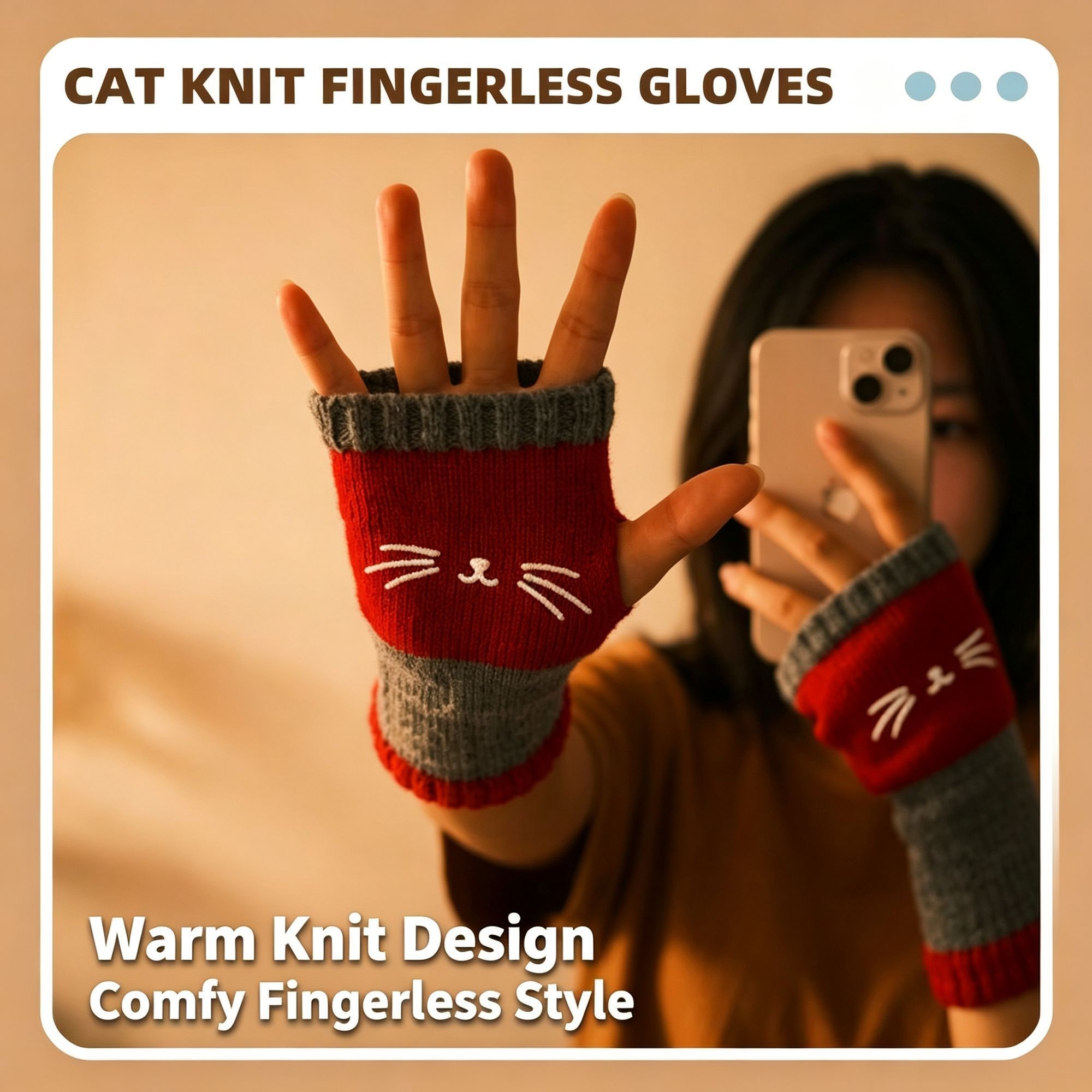 Warm Spliced Half Finger Knit Gloves Hand Guard Practical Work Companion 2 Pcs view 3