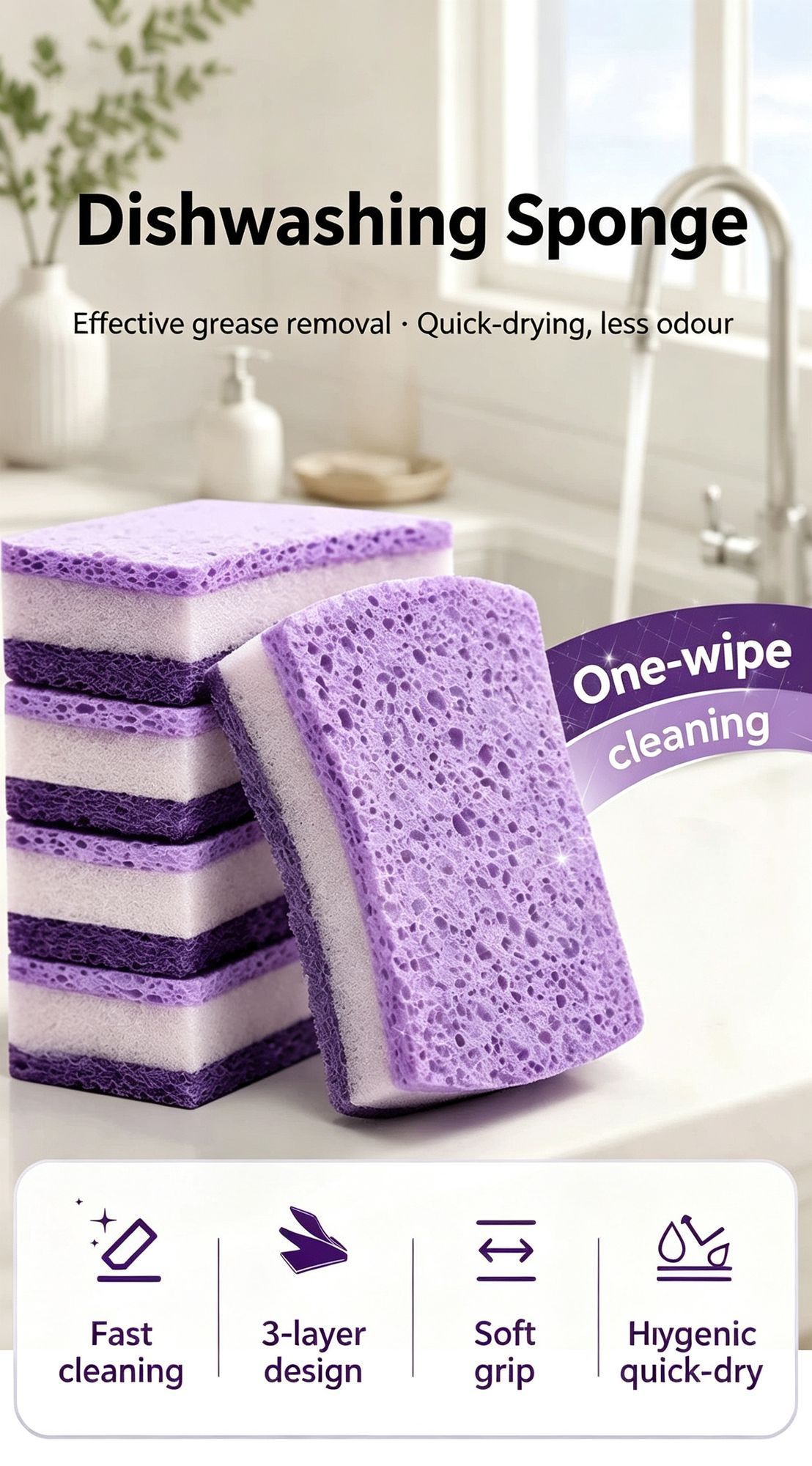Premium Seaweed Sponge Scouring Pad Double Sided Cotton Kitchen Dish Washing view 2