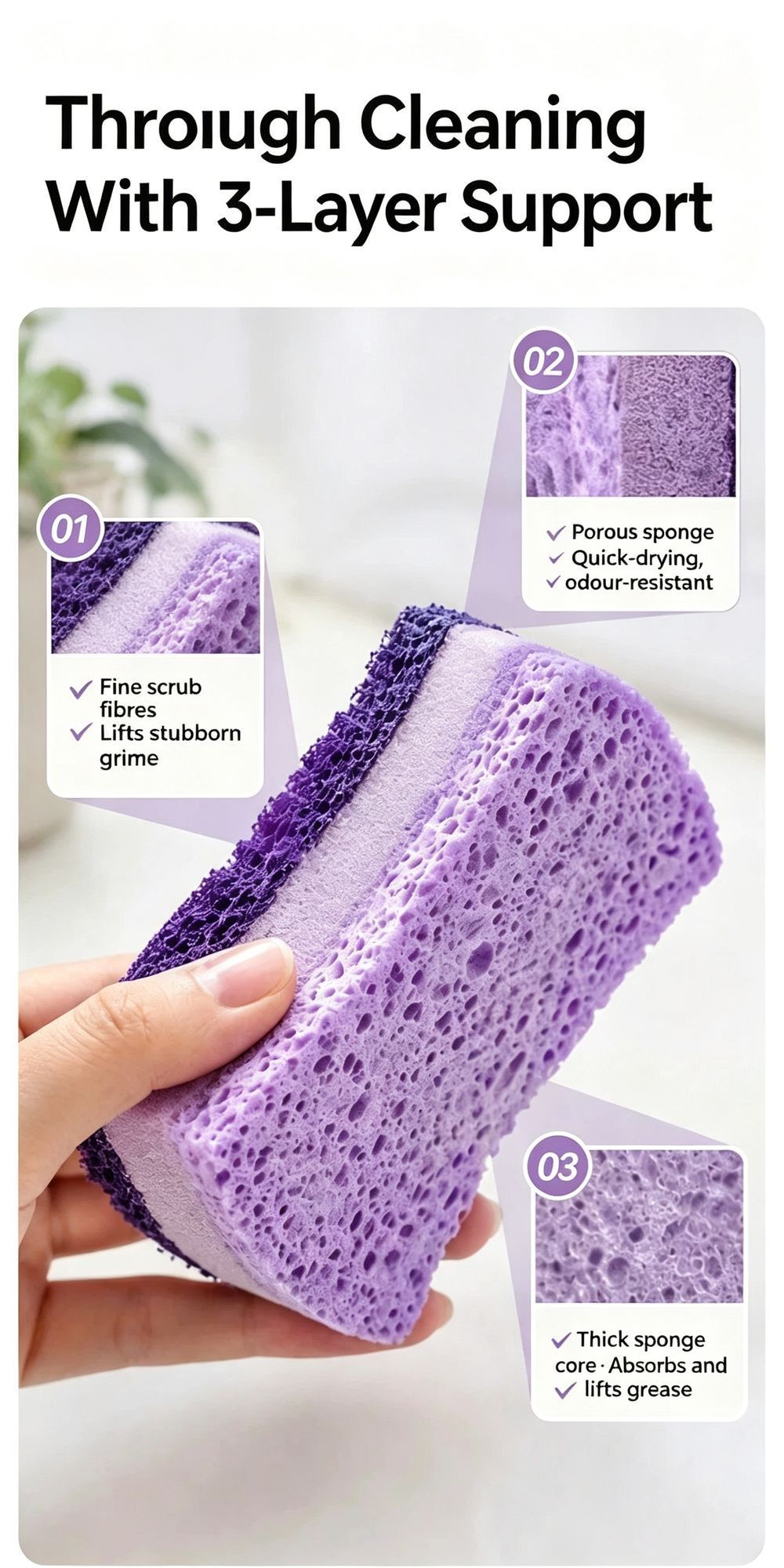 Premium Seaweed Sponge Scouring Pad Double Sided Cotton Kitchen Dish Washing view 5