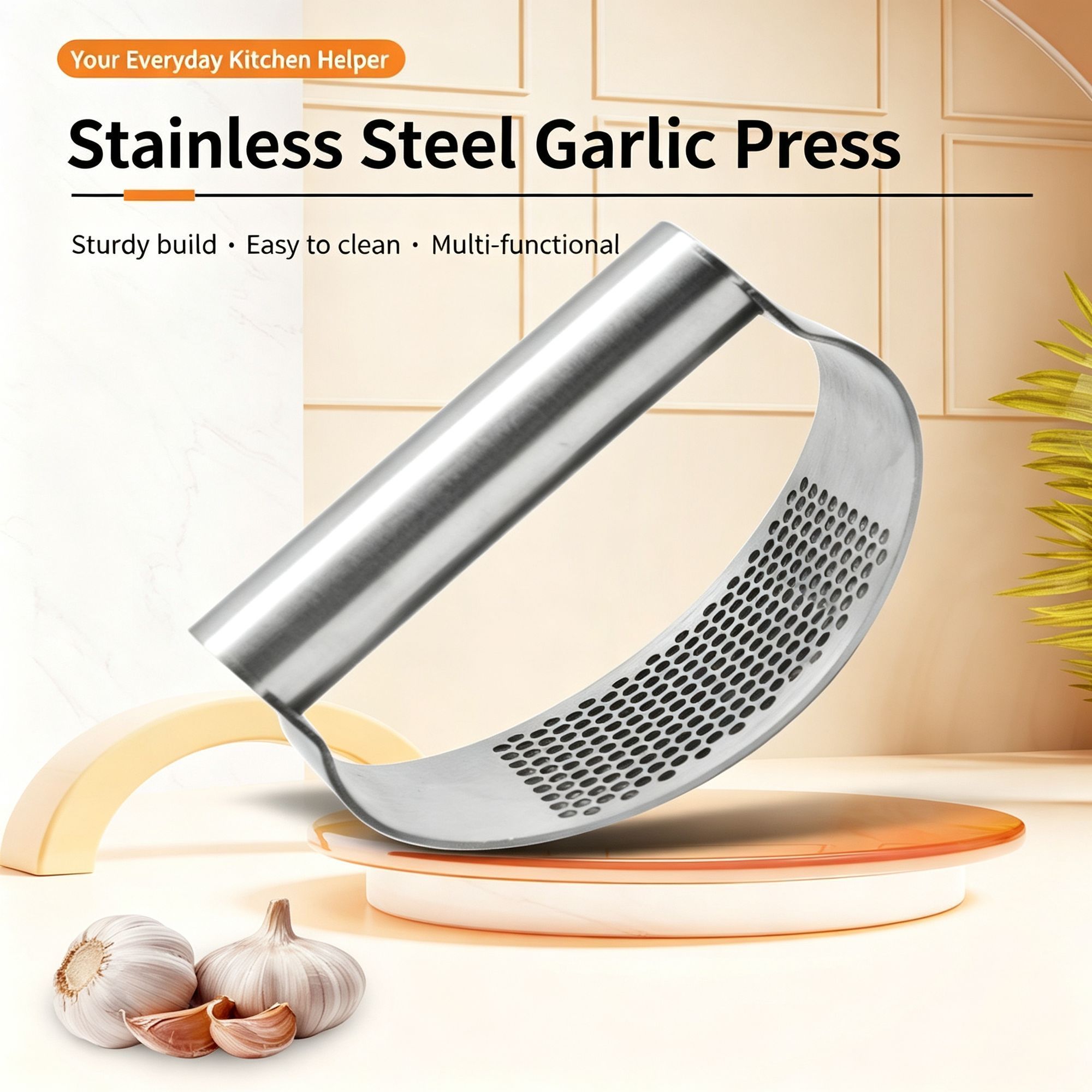 Ring-Style Stainless Steel Garlic Press Manual Garlic Crusher Home Kitchen view 3
