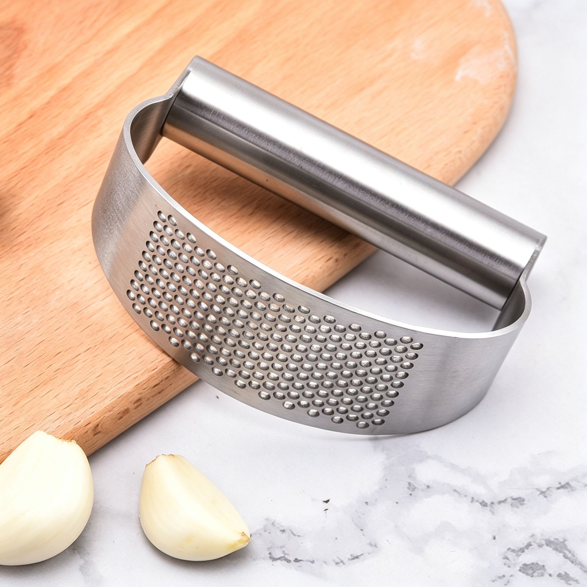 Ring-Style Stainless Steel Garlic Press Manual Garlic Crusher Home Kitchen view 8