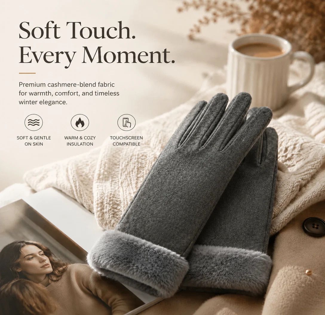 Light Pink Fur Cuff Women's Thermal Touch Screen Cycling Gloves view 2