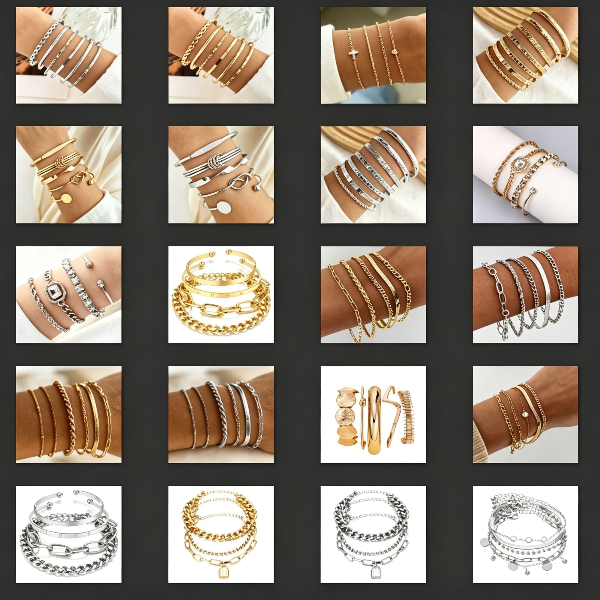 Retro Irregular Bracelet Set Women Layered Bangle Set Minimalist Hand Jewelry view 3