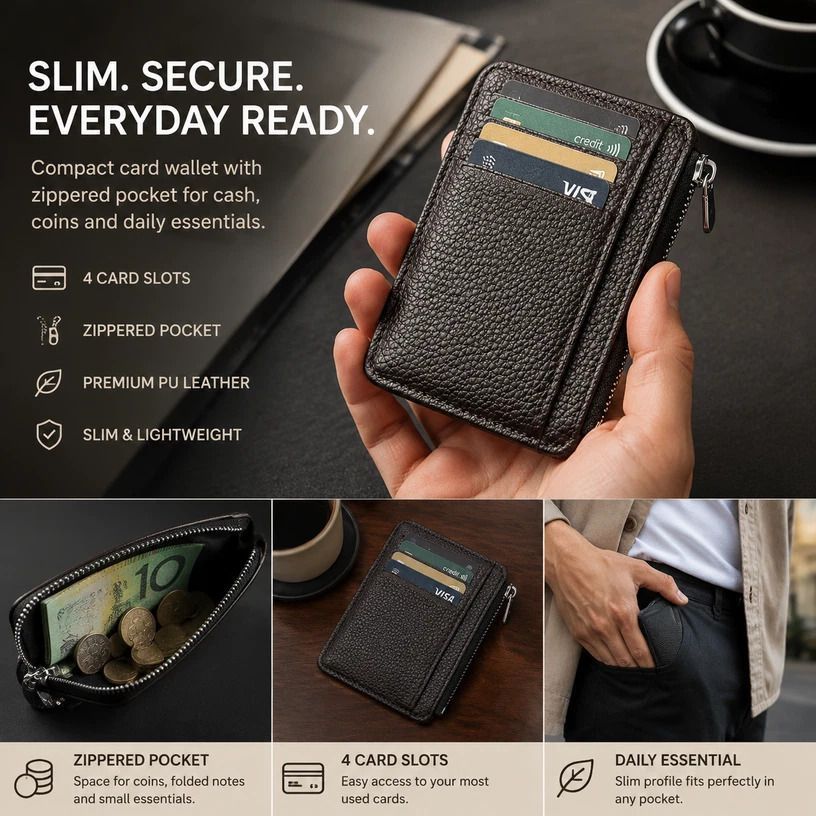 Coffee Vertical Multi-function Card Clip 2-in-1 Lychee Grain Coin Purse with — image 1