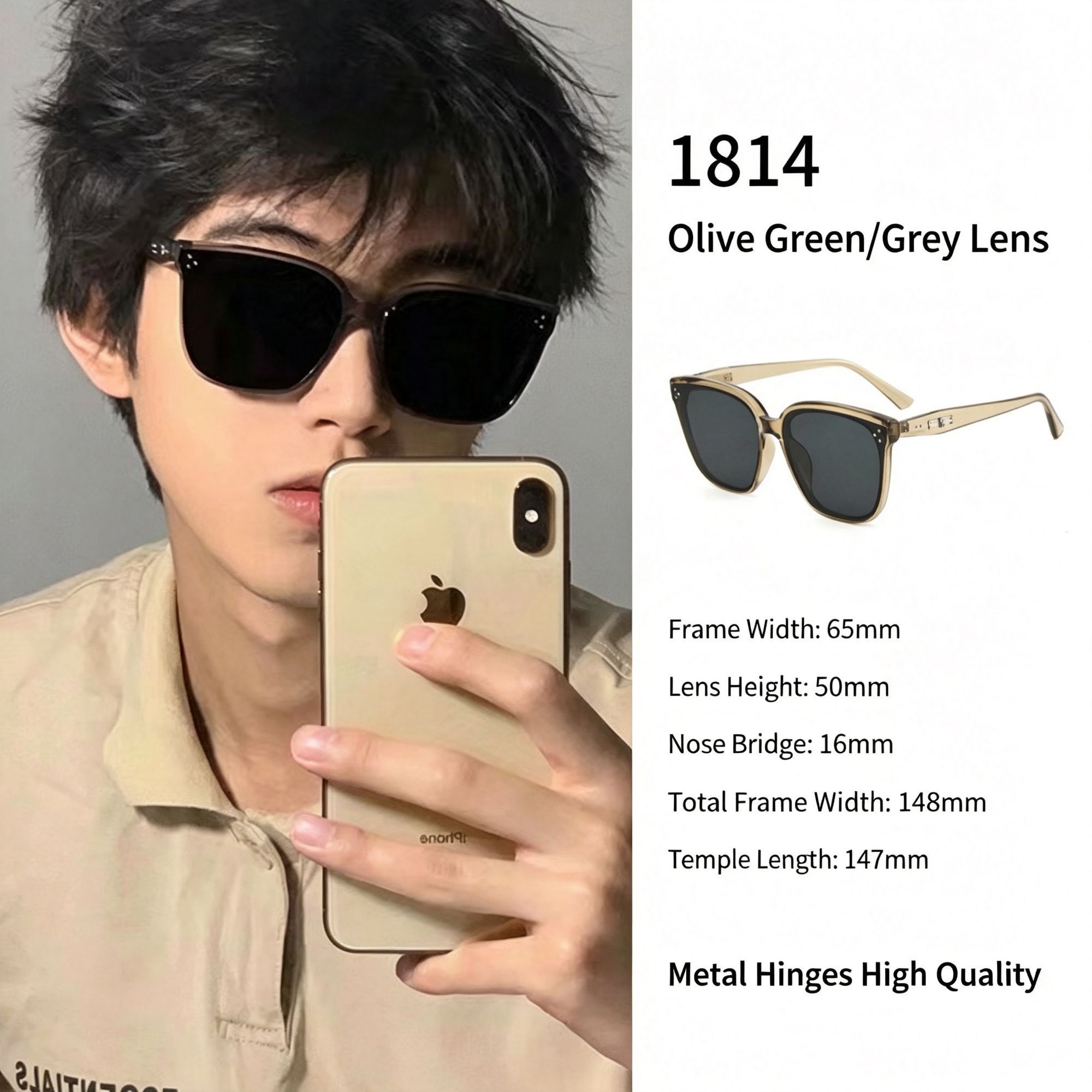 Fresh Olive Green Frame Grey Lens Cat Eye Sunglasses UV400 — image 1