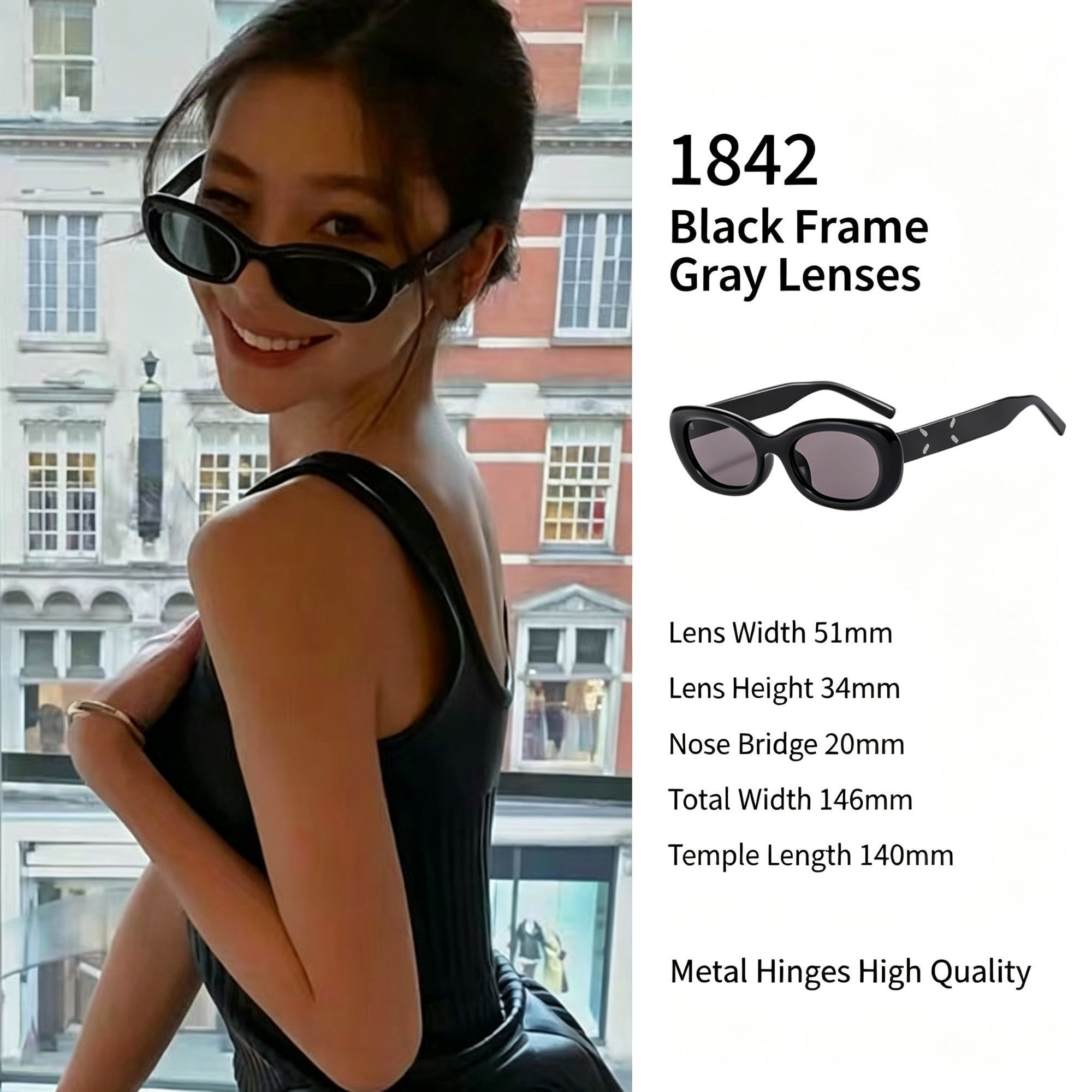 Classic Staple Black Frame Grey Lens Cat Eye Sunglasses UV400 — image 1