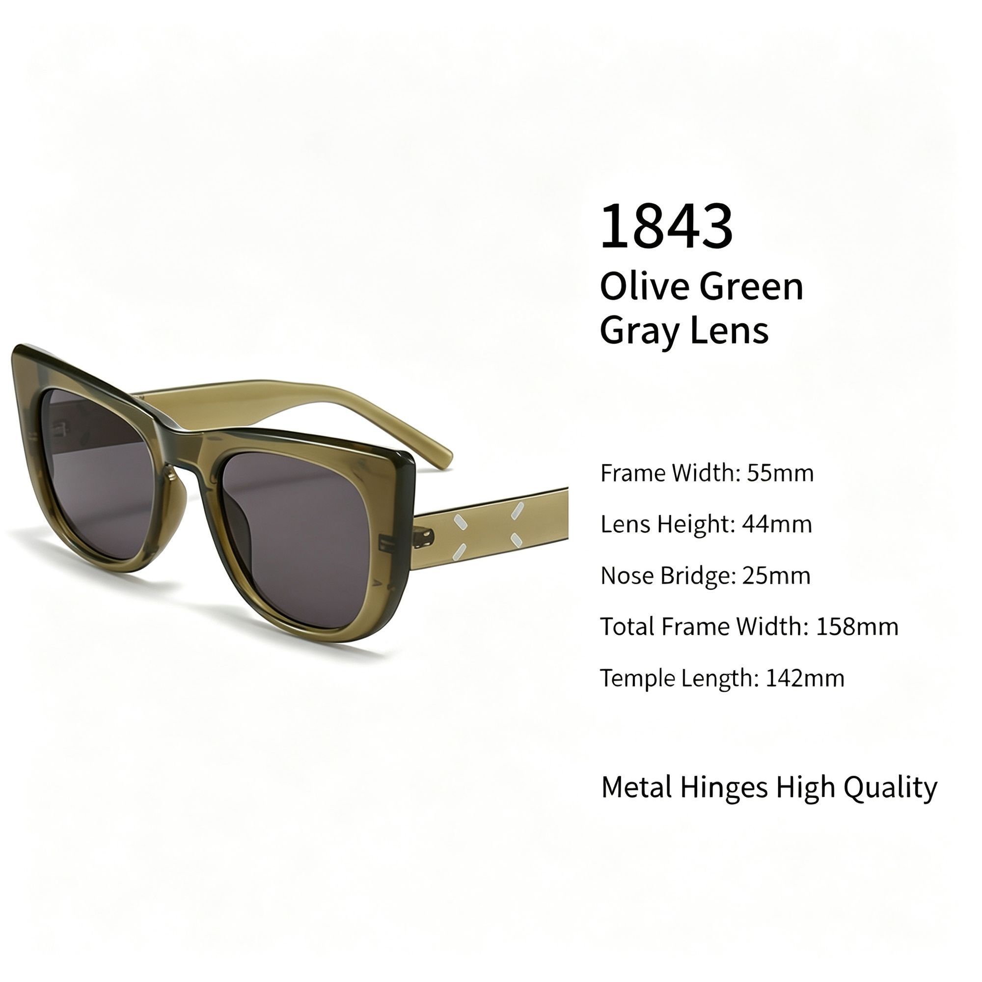 Casual Olive Green Grey Lens Cat Eye Sunglasses UV400 — image 1