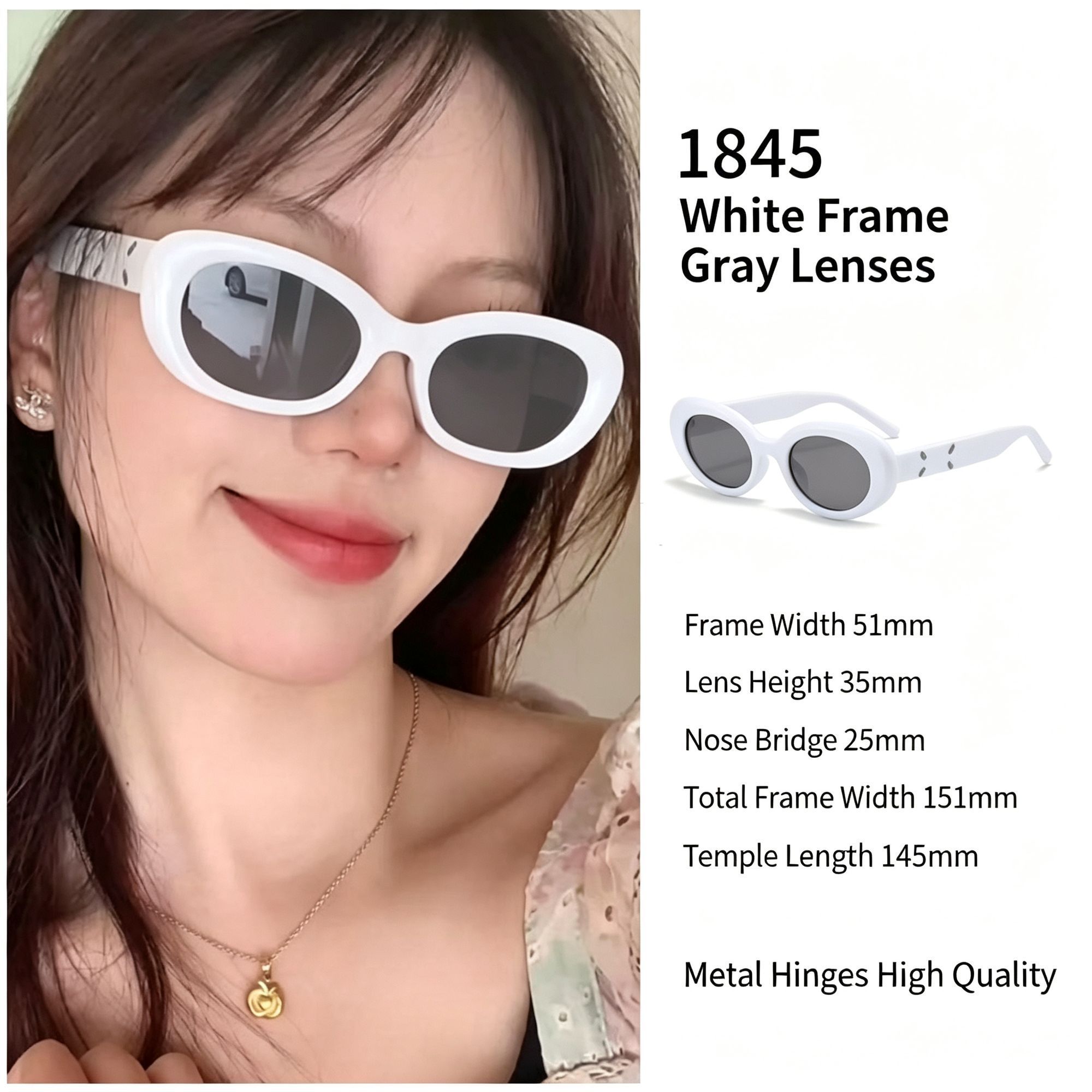 Bright White Frame Grey Lens Cat Eye Sunglasses UV400 Blocking — image 1