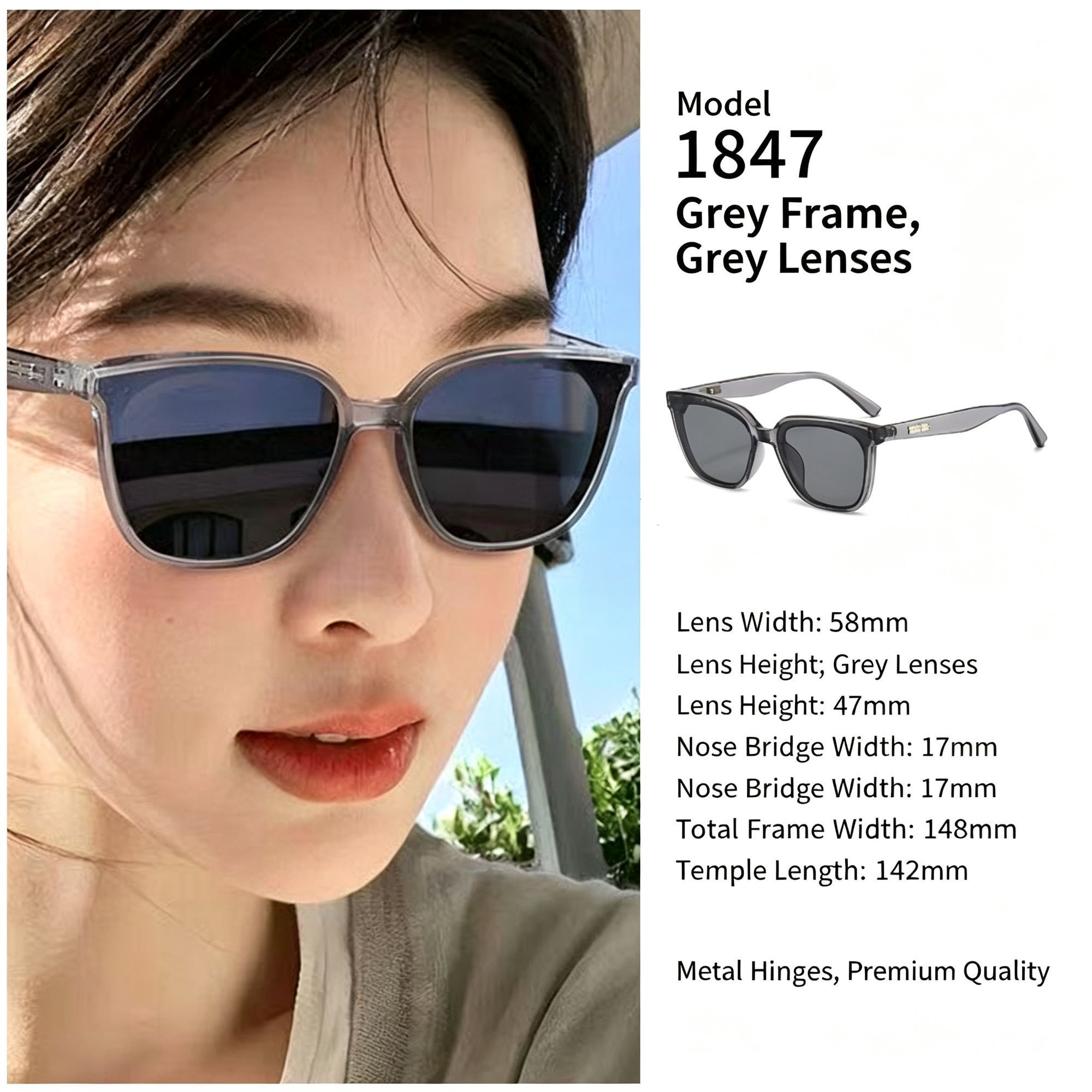 Understated Grey Frame Grey Lens Cat Eye Sunglasses UV400 Blocking — image 1