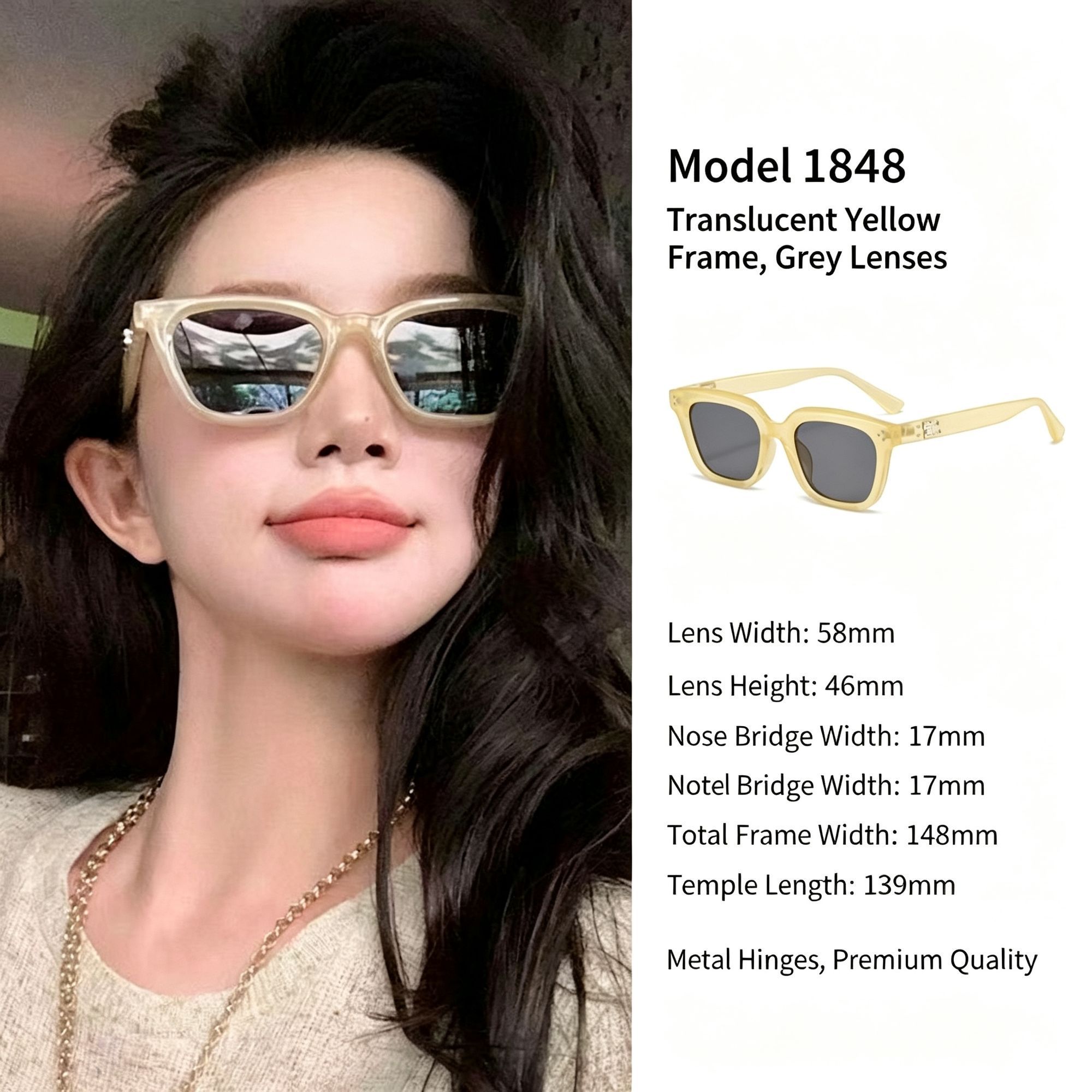 Sheer Yellow-Tint Grey Lens Cat Eye Sunglasses UV400 — image 1