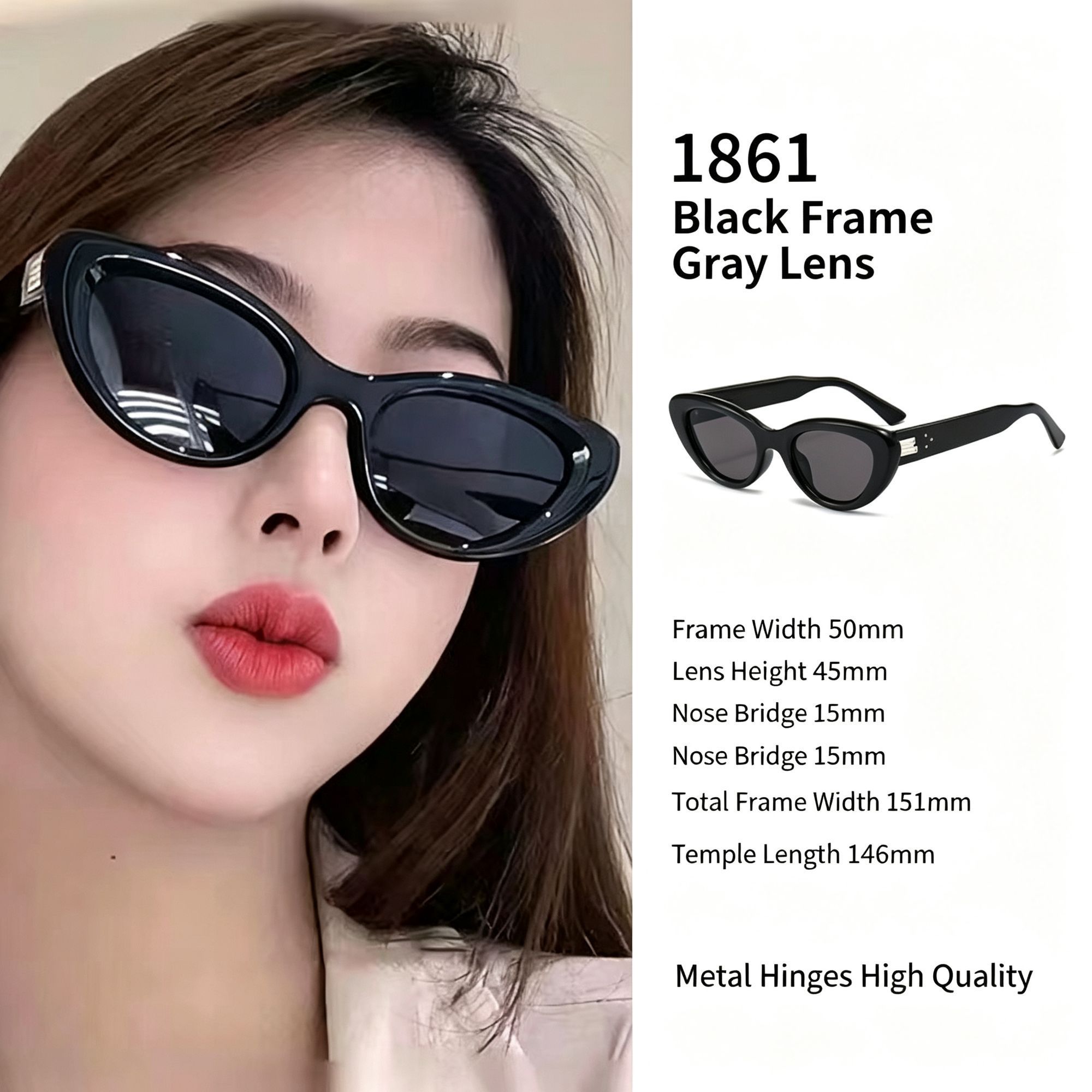 Timeless Classic Black Frame Grey Lens Cat Eye Sunglasses UV400 — image 1