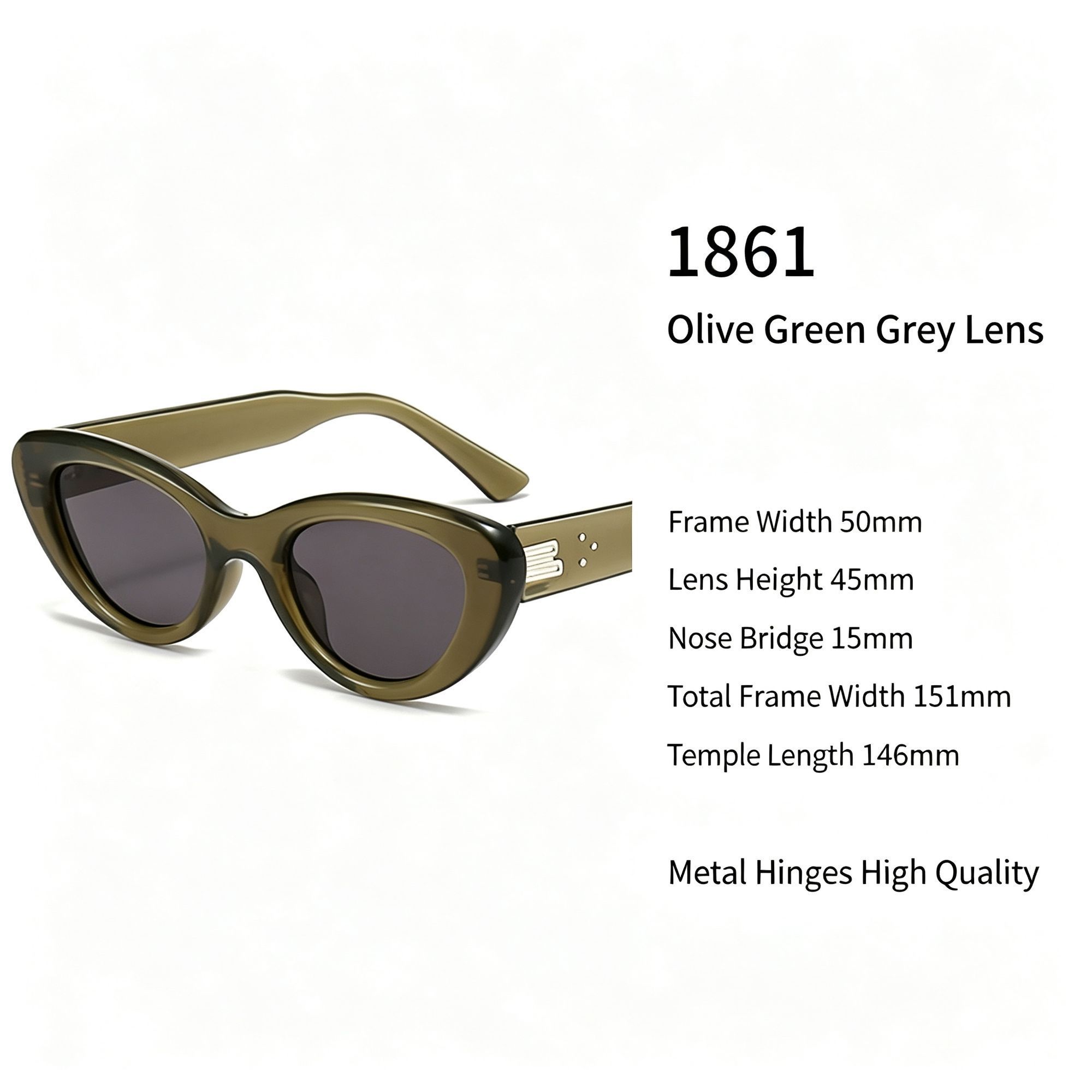 Relaxed Olive Green Grey Lens Cat Eye Sunglasses UV400 Blocking — image 1