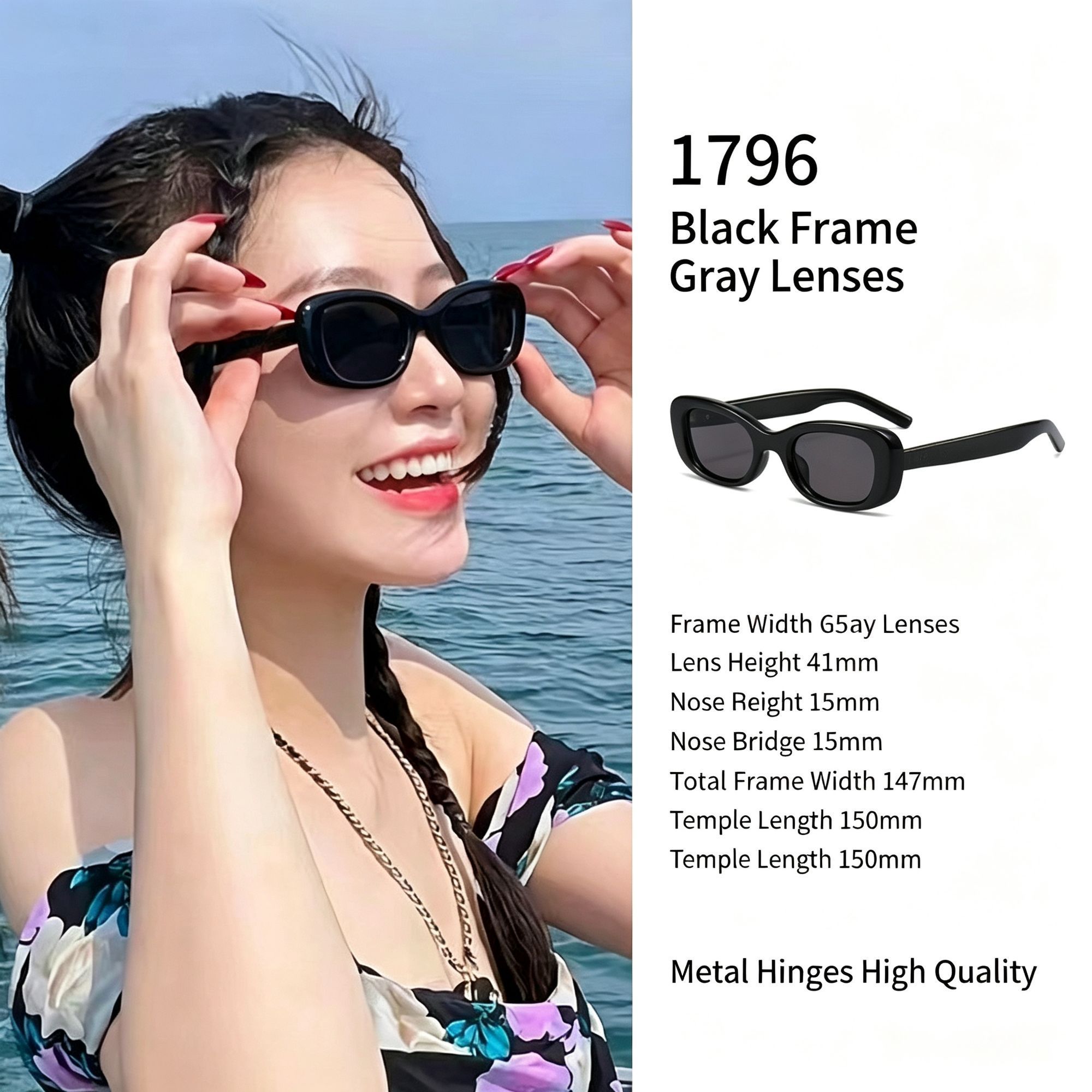 Classic Business Black Frame Grey Lens Cat Eye Sunglasses UV400 Protection — image 1
