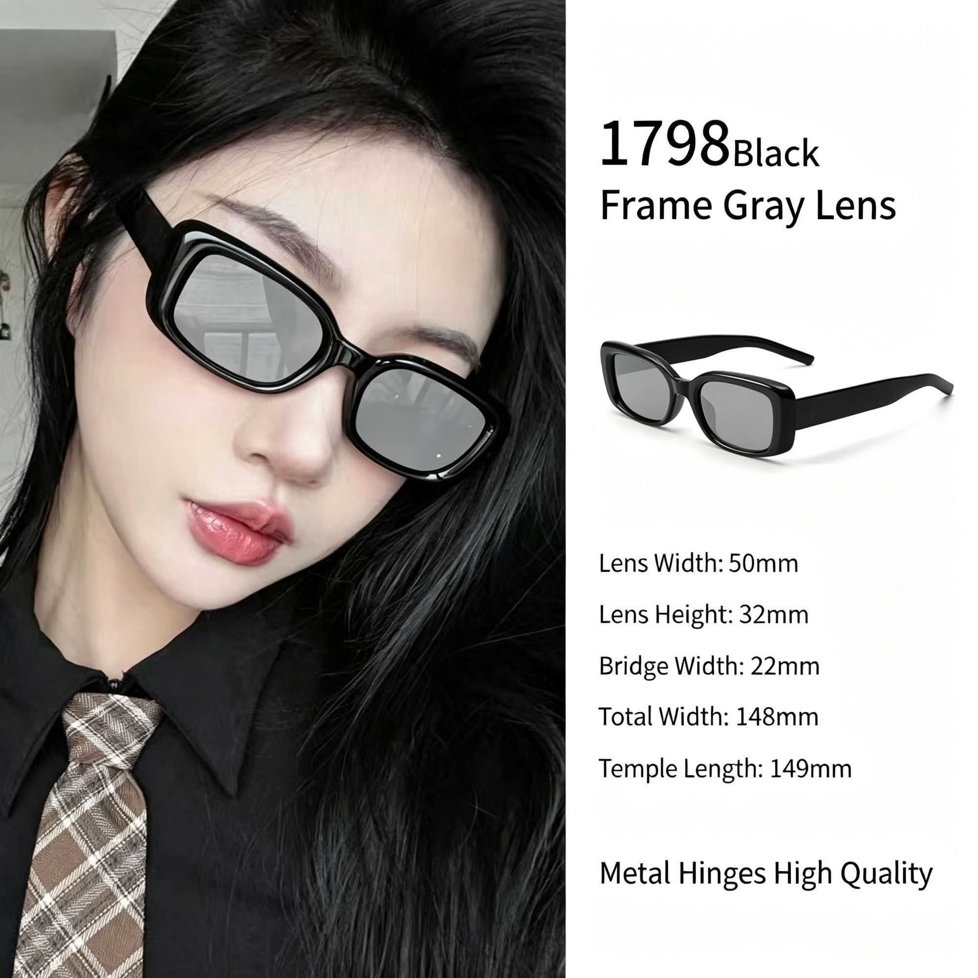 Basic Versatile Black Frame Grey Lens Cat Eye Sunglasses UV400 — image 1