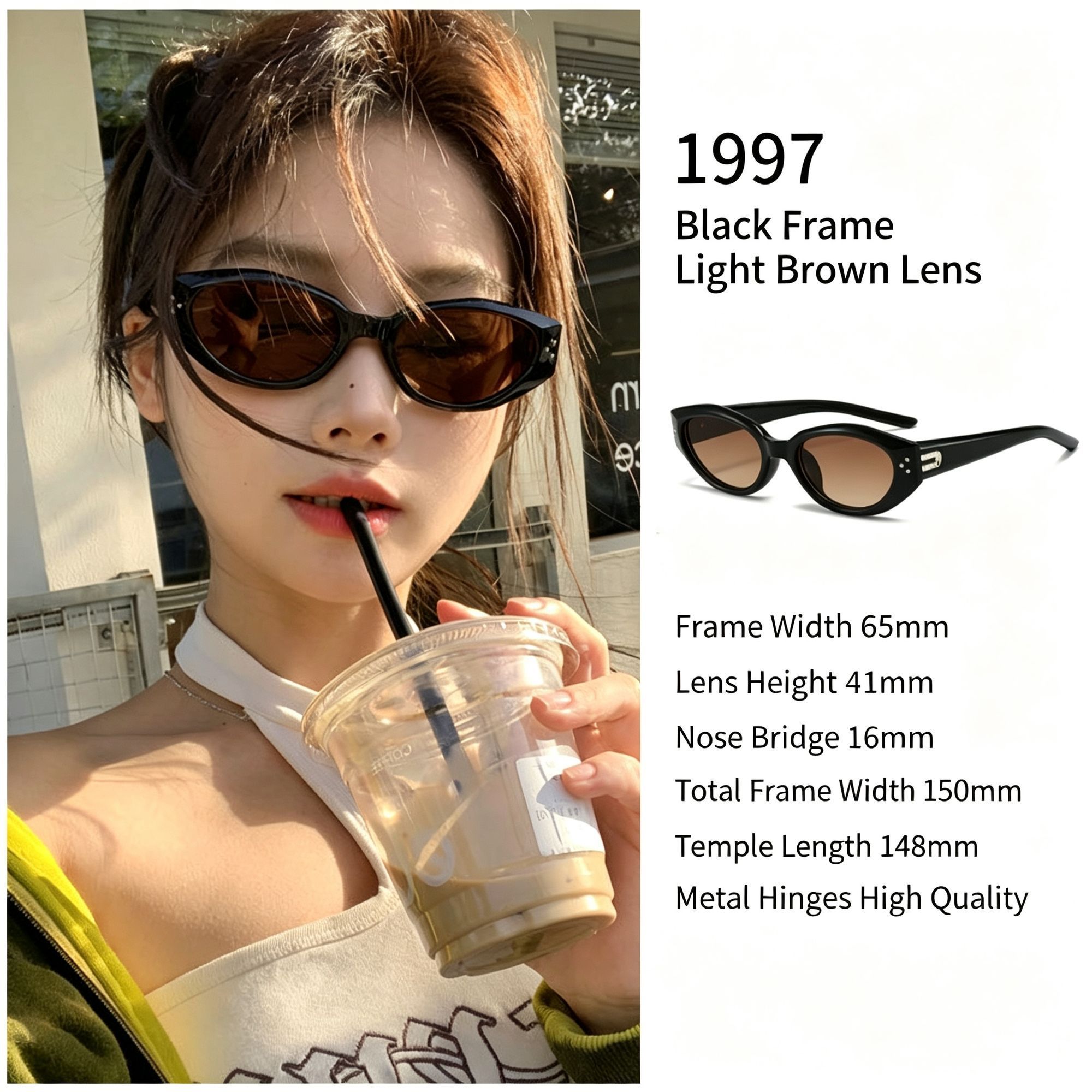Retro Black Frame Light Brown Lens Cat Eye Sunglasses UV400 Blocking — image 1