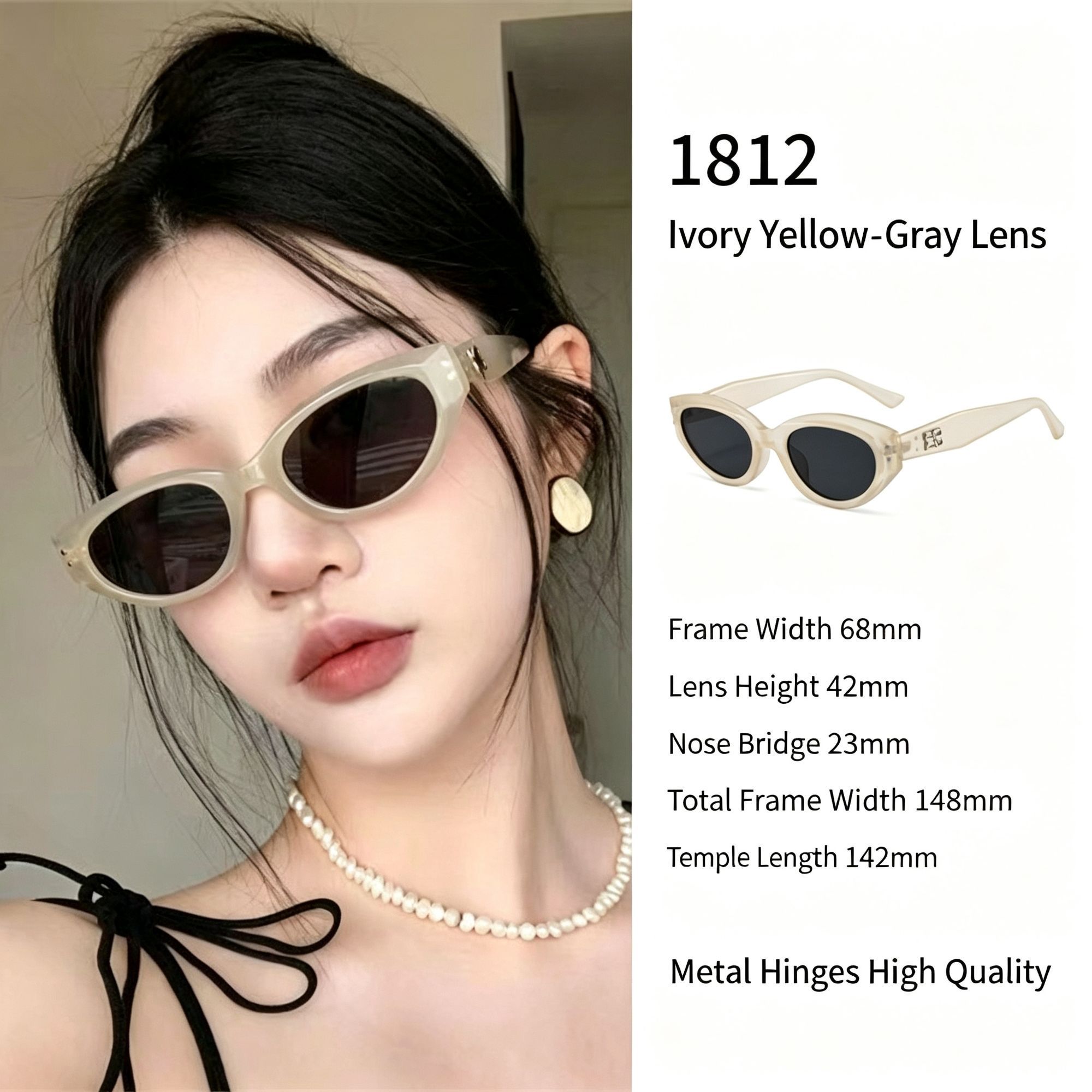Sunny Ivory Yellow Grey Lens Cat Eye Sunglasses UV400 Protection — image 1