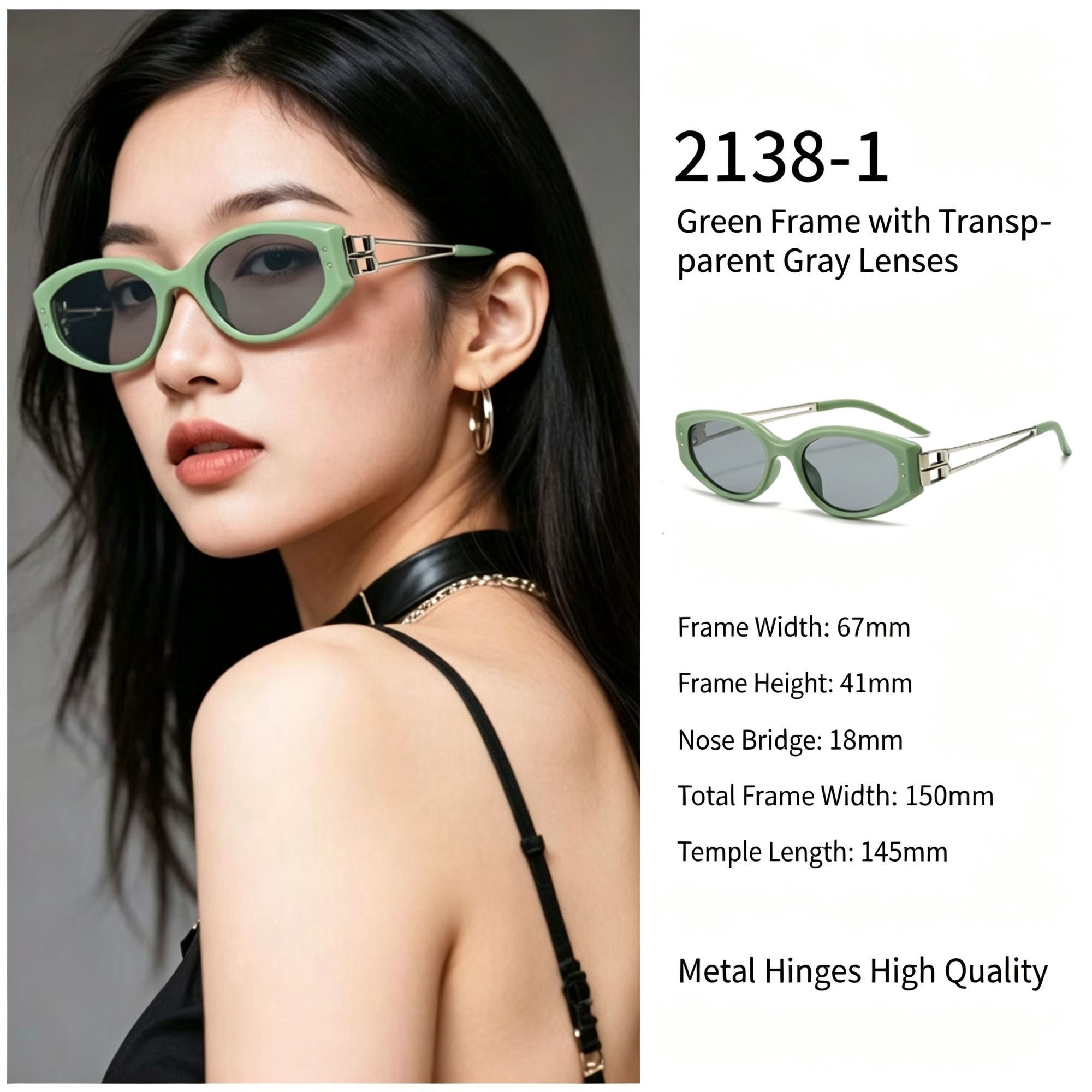 Fresh Green Frame Grey Lens Cat Eye Sunglasses UV400 — image 1
