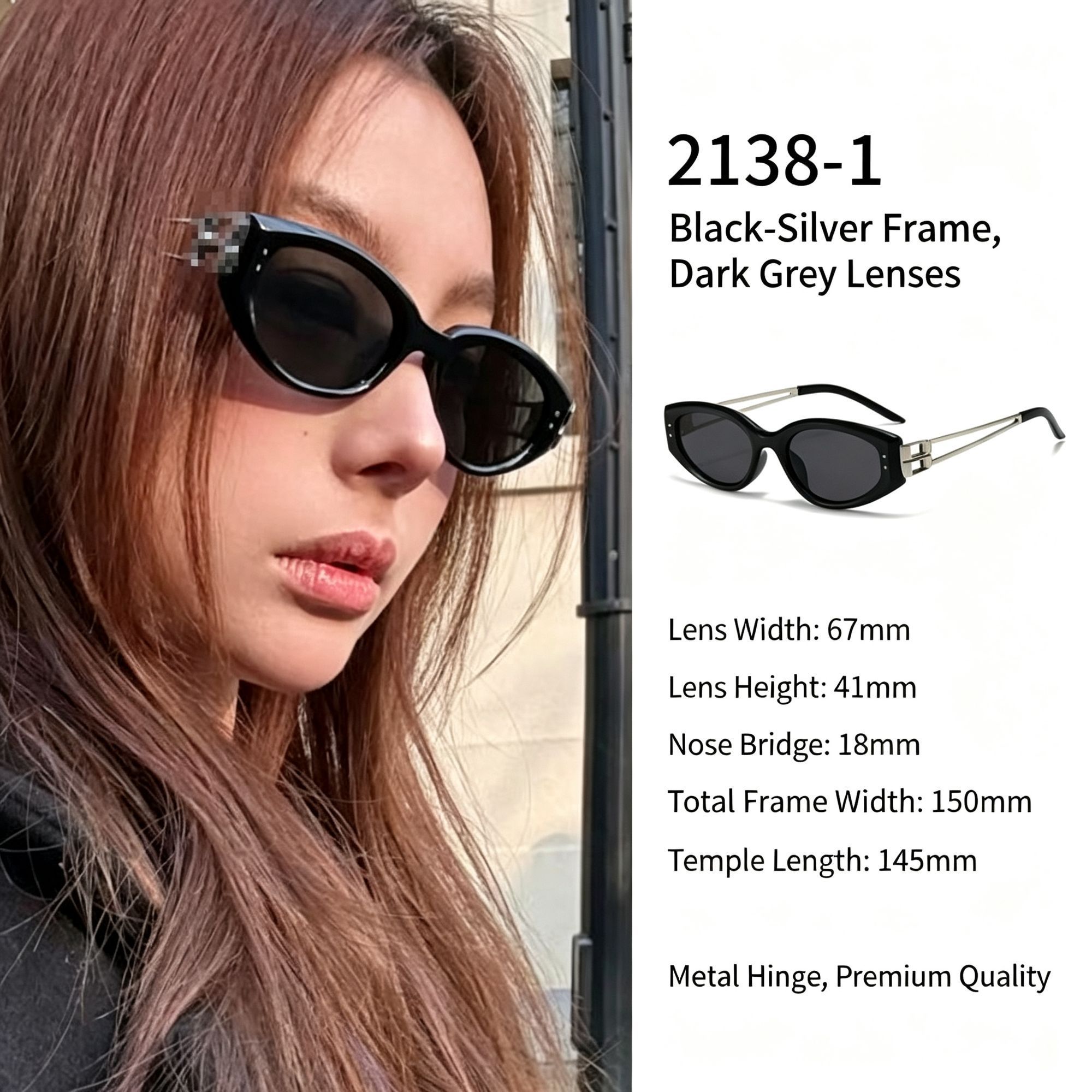 Sleek Black Silver Grey Lens Cat Eye Sunglasses UV400 Blocking — image 1