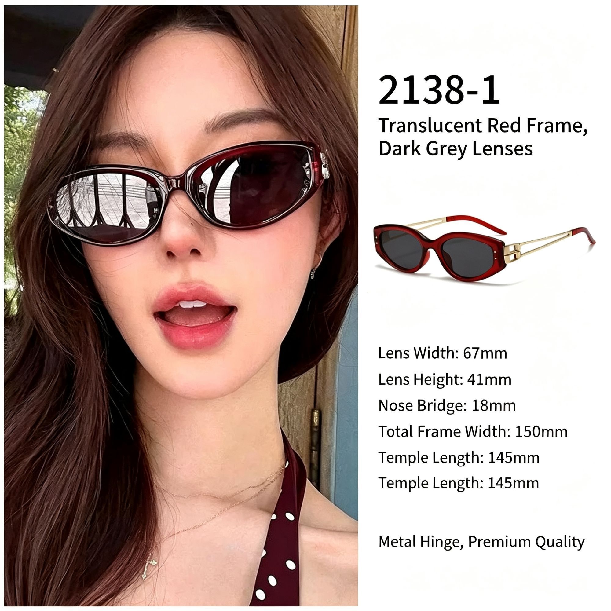Sheer Red Grey Lens Cat Eye Sunglasses UV400 — image 1
