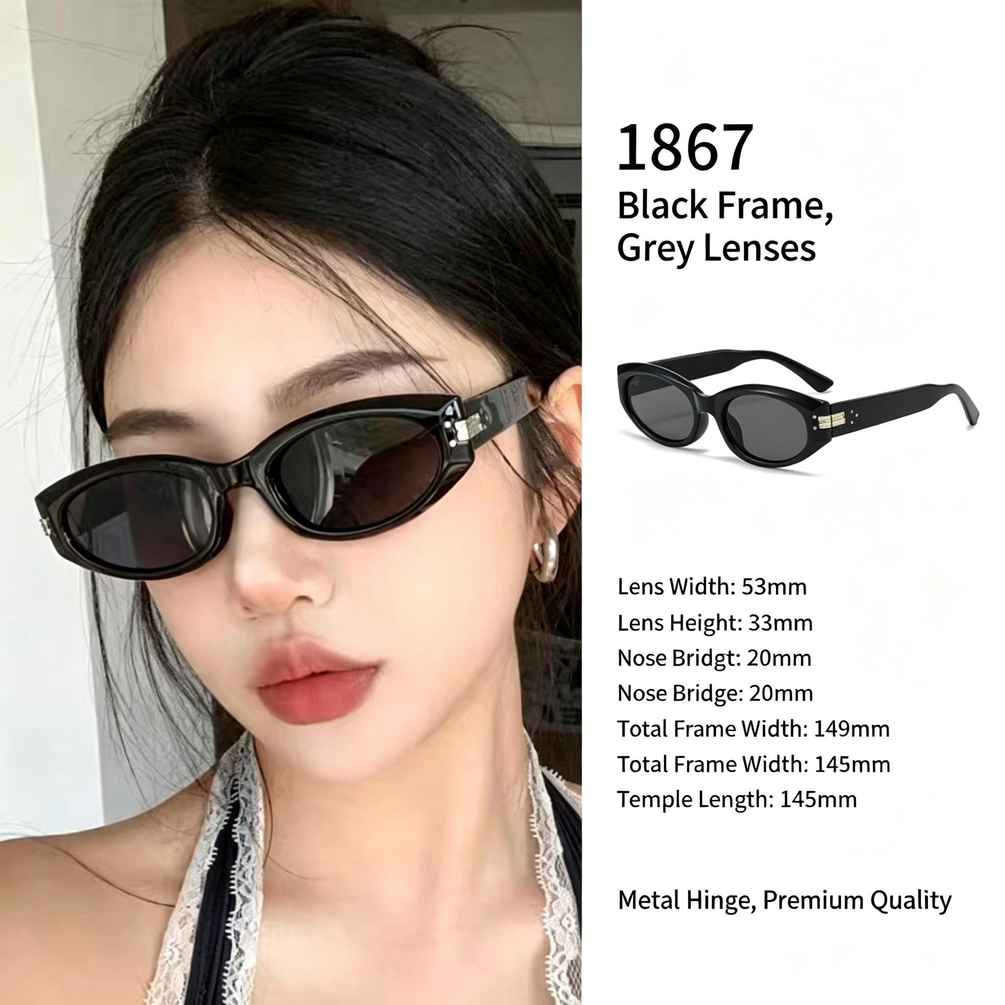 Timeless Black Frame Grey Lens Cat Eye Sunglasses UV400 — image 1