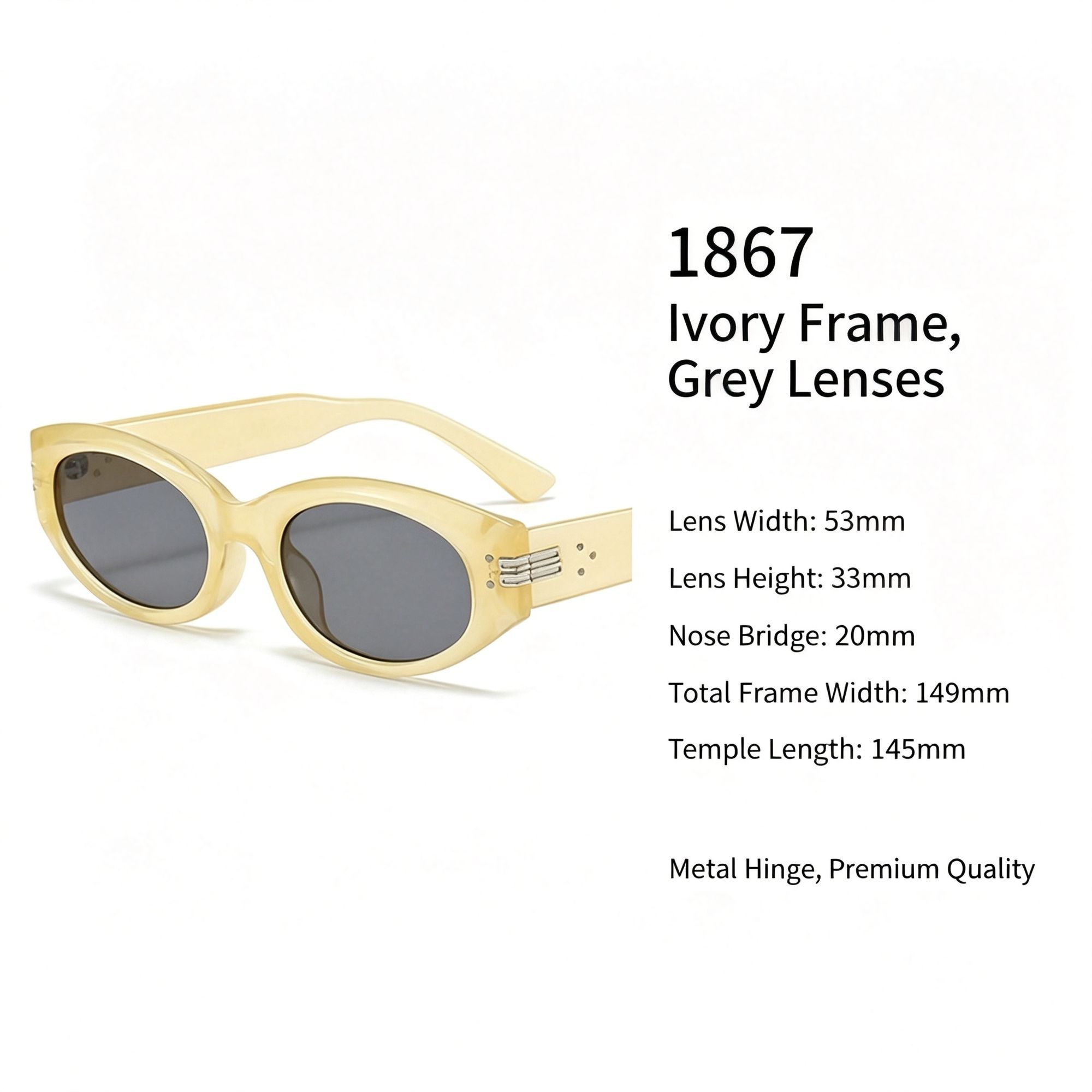 Warm Ivory Yellow Grey Lens Cat Eye Sunglasses UV400 Blocking — image 1