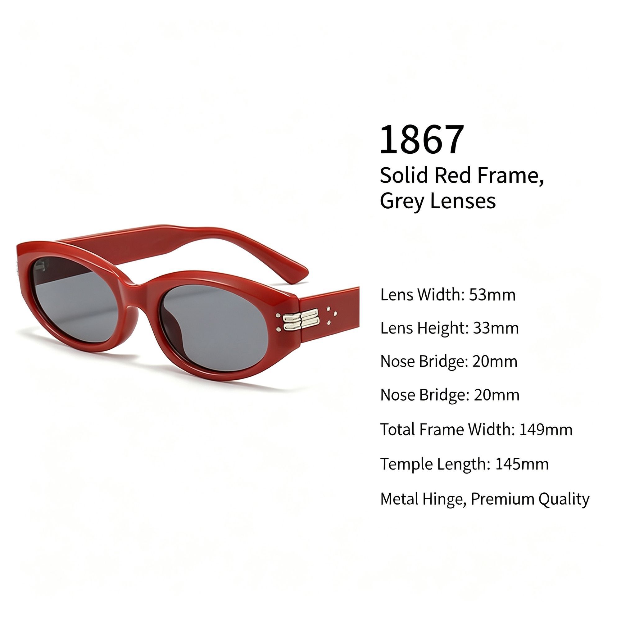 Bold Solid Red Frame Grey Lens Cat Eye Sunglasses UV400 — image 1