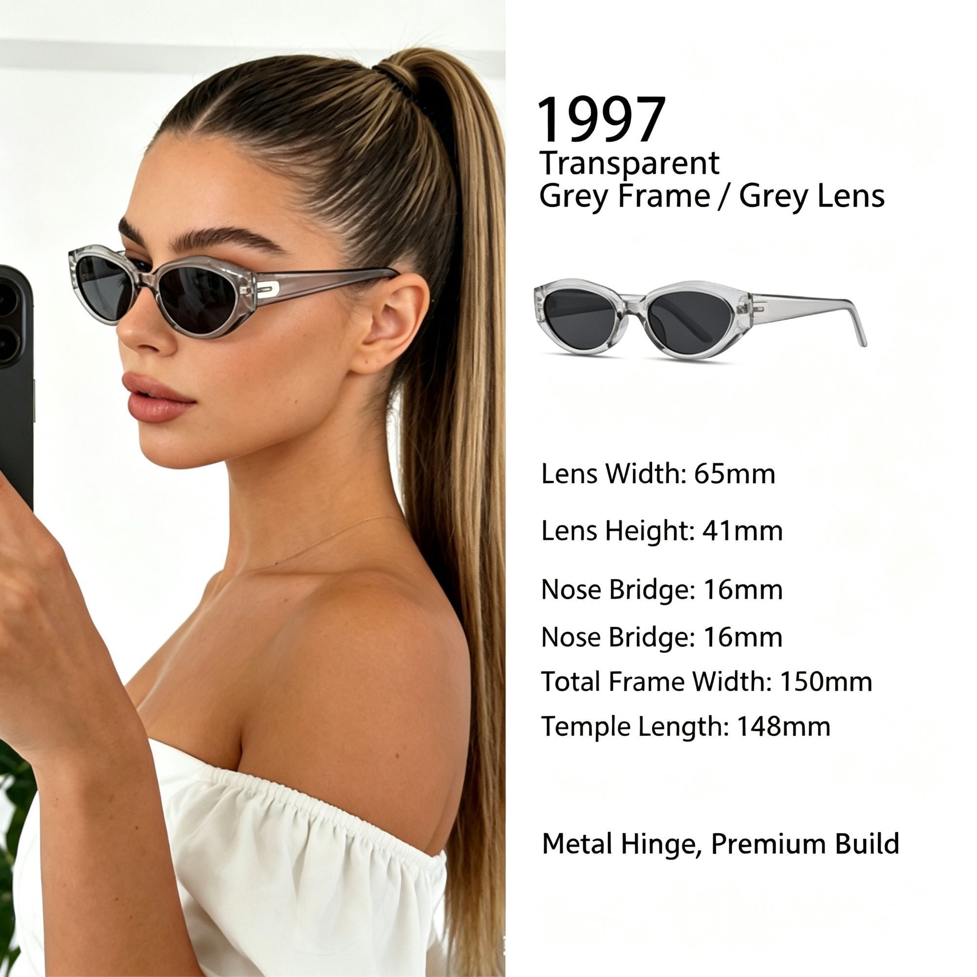 Sheer Grey Frame Grey Lens Cat Eye Sunglasses UV400 Blocking — image 1
