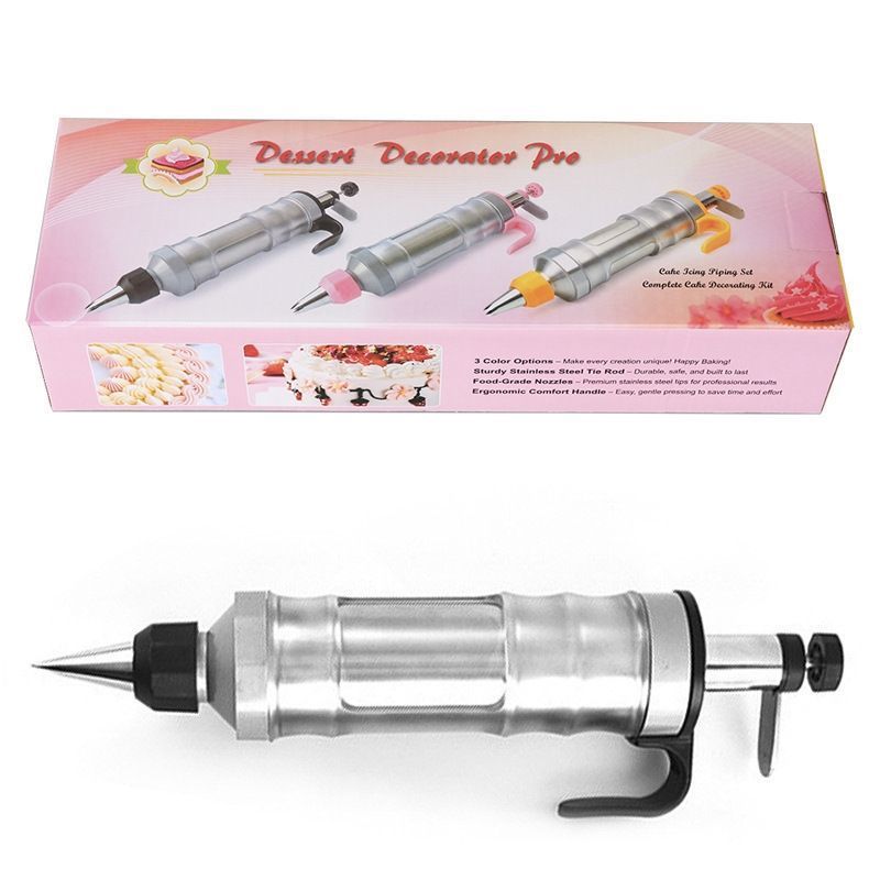 Classic Black Hand Press Cookie Gun Set with 6 Piping Nozzles — image 1