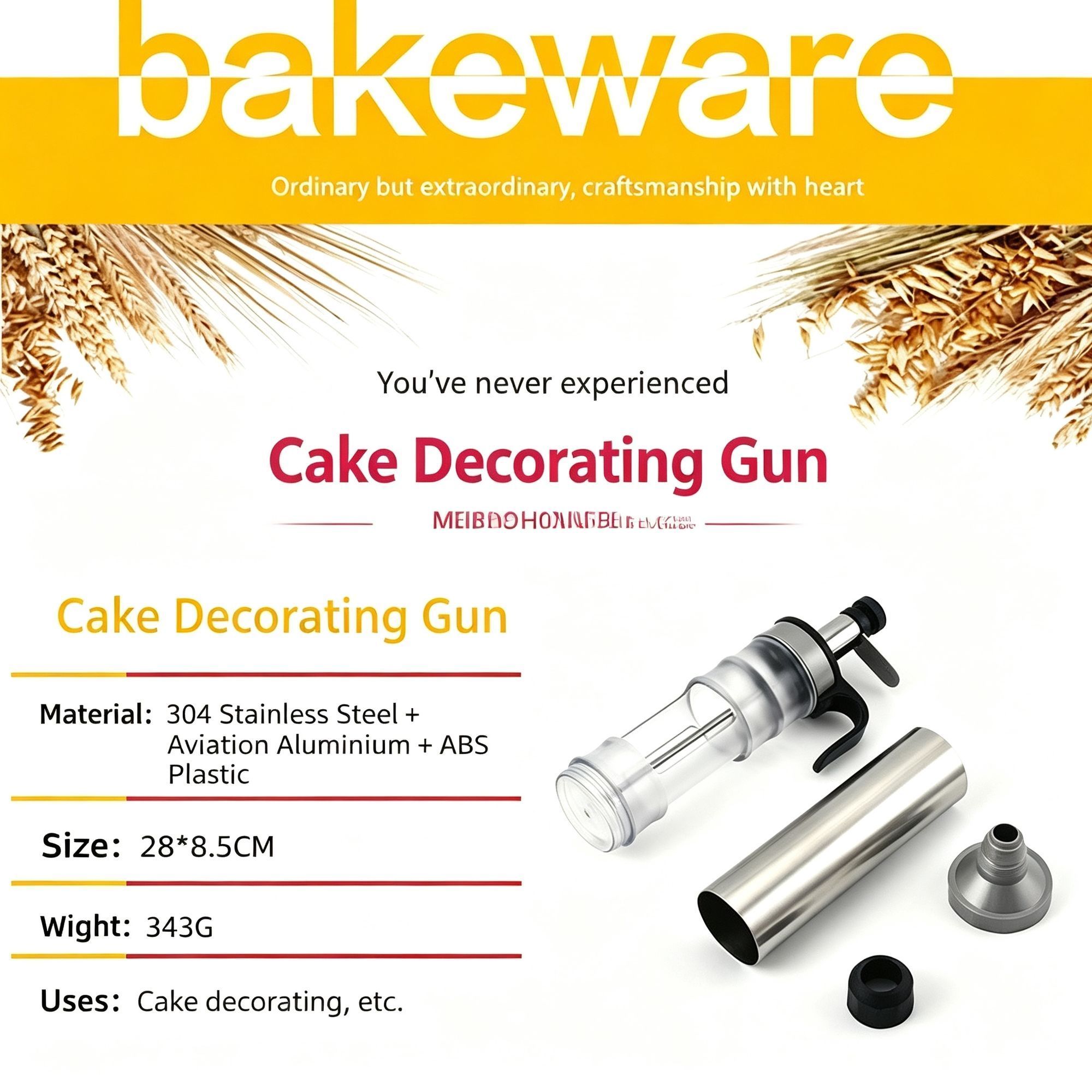 Classic Black Hand Press Cookie Gun Set with 6 Piping Nozzles view 2