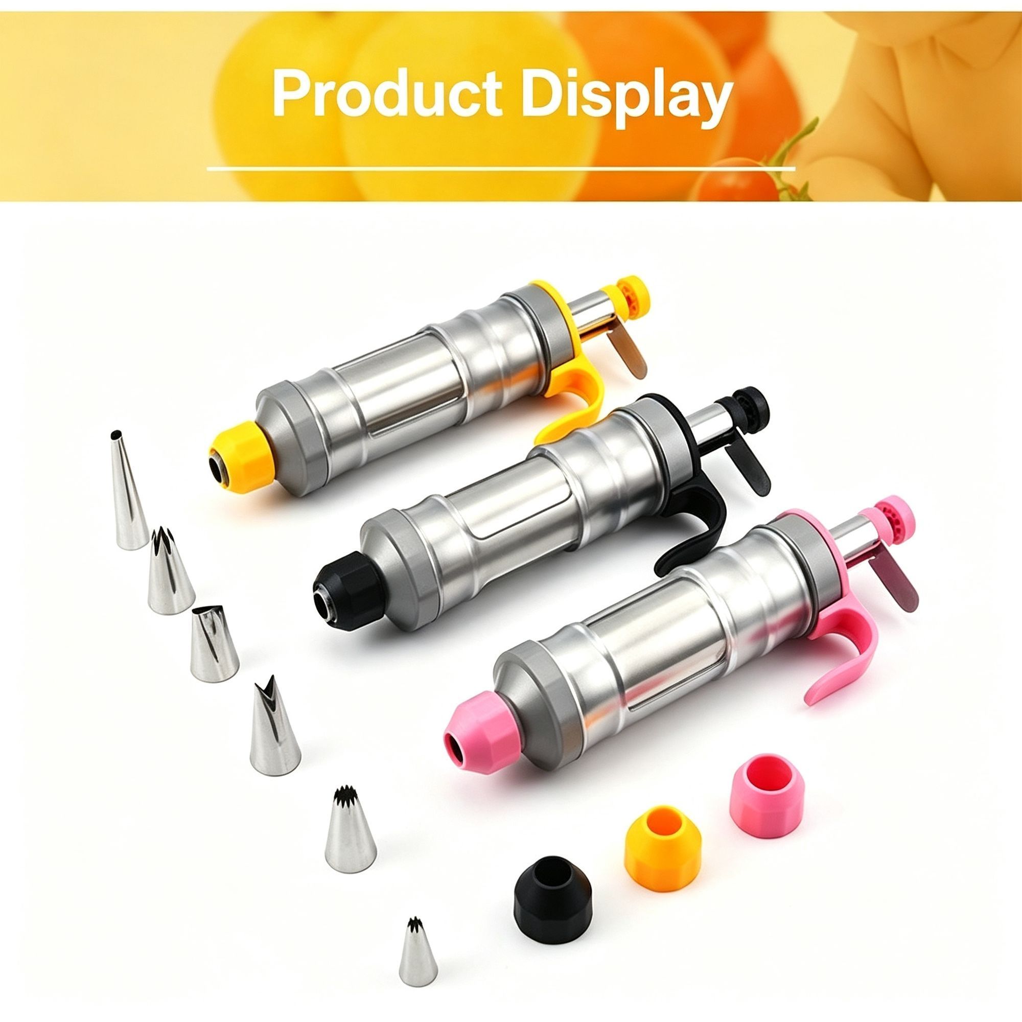 Classic Black Hand Press Cookie Gun Set with 6 Piping Nozzles view 9