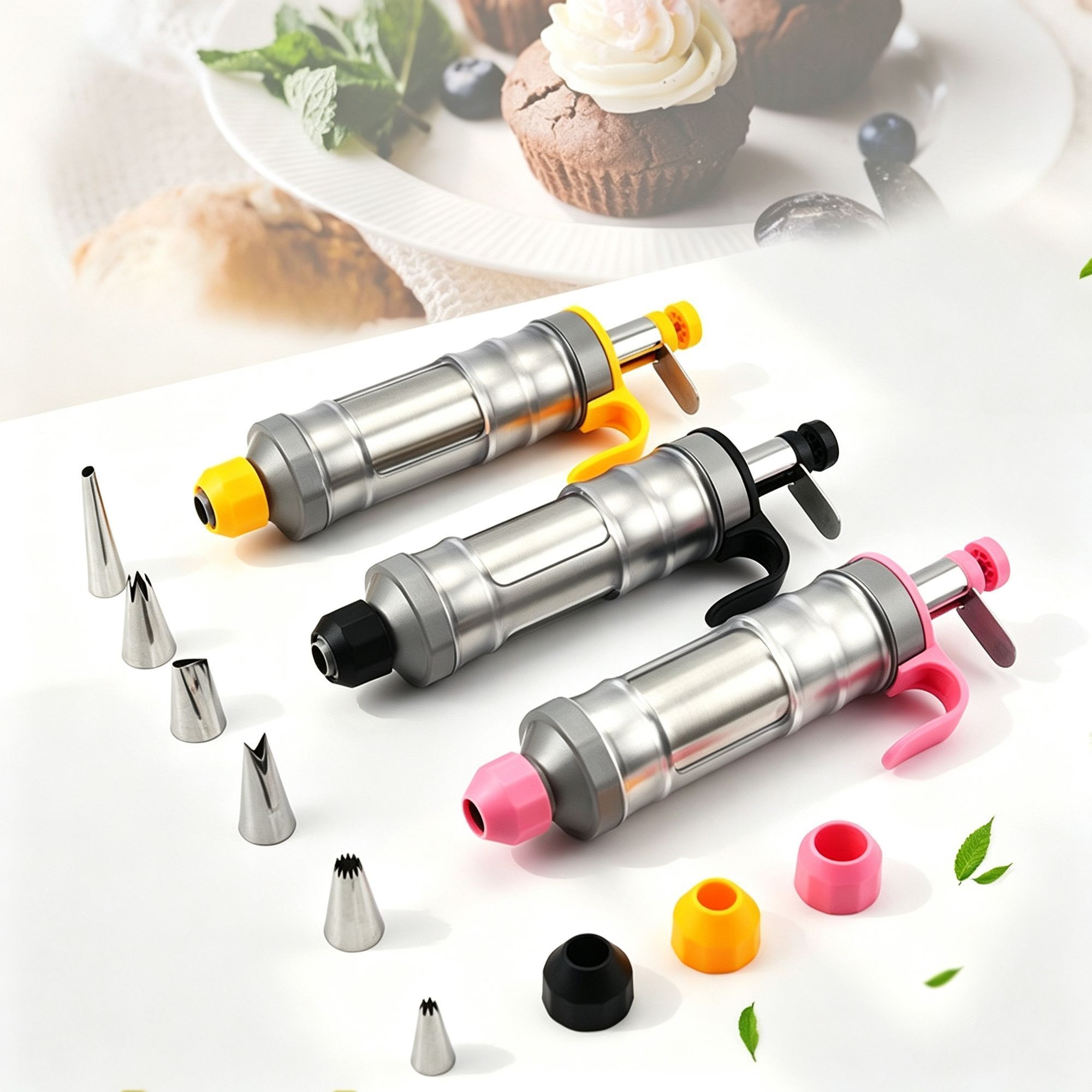 Classic Black Hand Press Cookie Gun Set with 6 Piping Nozzles view 10