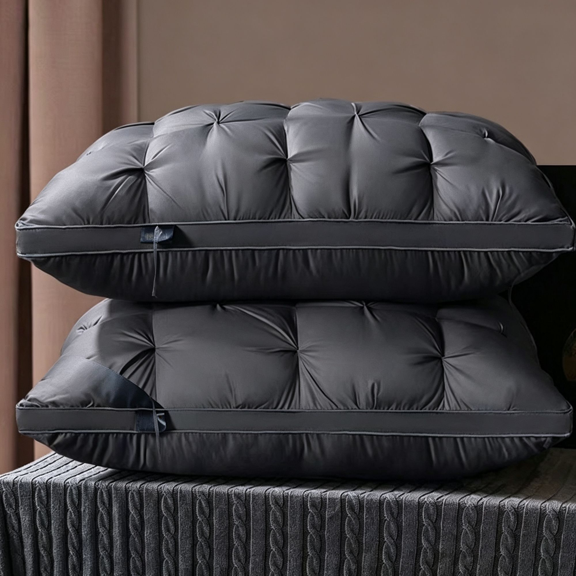 Twisted Dark Grey Low Loft Pillow Pair — image 1