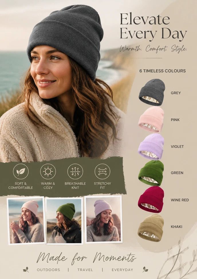 Grey Knitted Beanie Soft Warm Solid Color Winter Hat 1Pc view 3