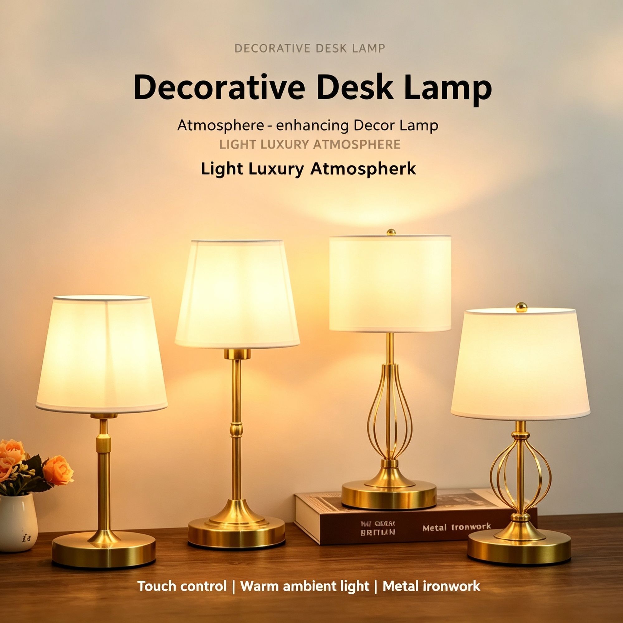 5200mAh Gold E1 Classic Fabric Lamp | Christmas Classic Bedroom Gift view 2