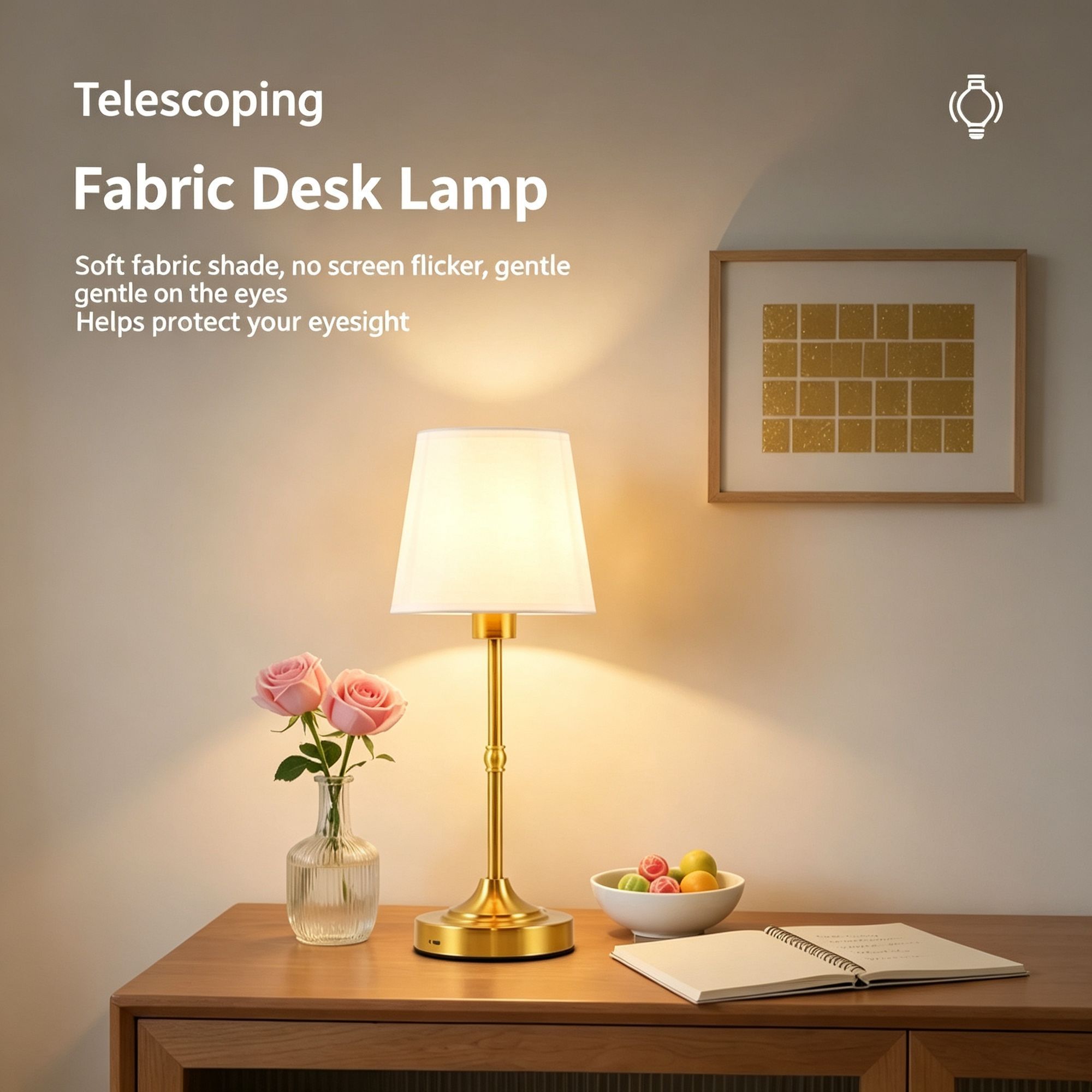 5200mAh Gold E1 Classic Fabric Lamp | Christmas Classic Bedroom Gift view 4