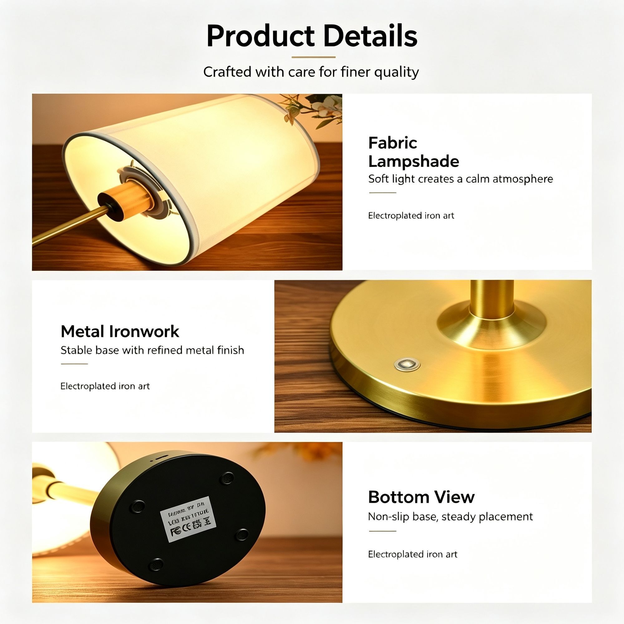 5200mAh Gold E1 Classic Fabric Lamp | Christmas Classic Bedroom Gift view 10