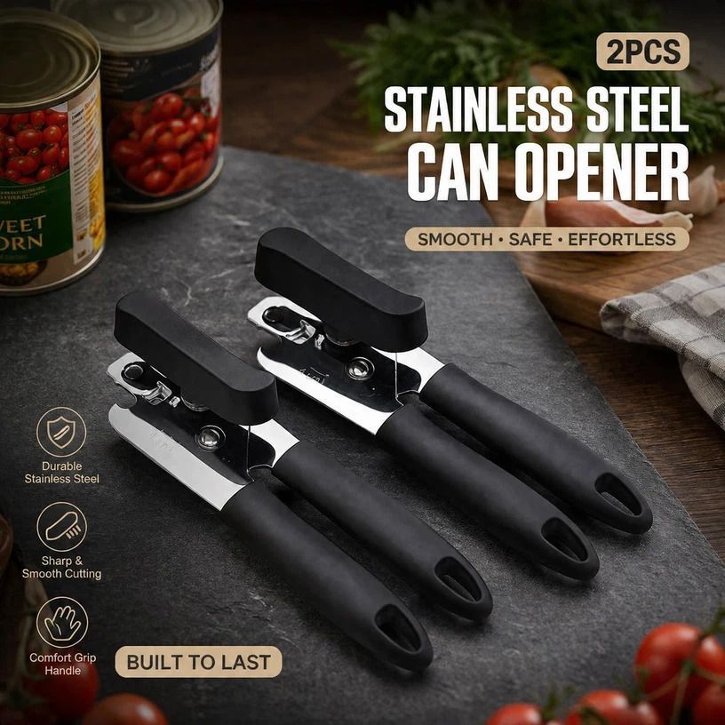 Stainless Steel Can Opener Combo 2Pcs Manual Multipurpose Kitchen Tool — image 1