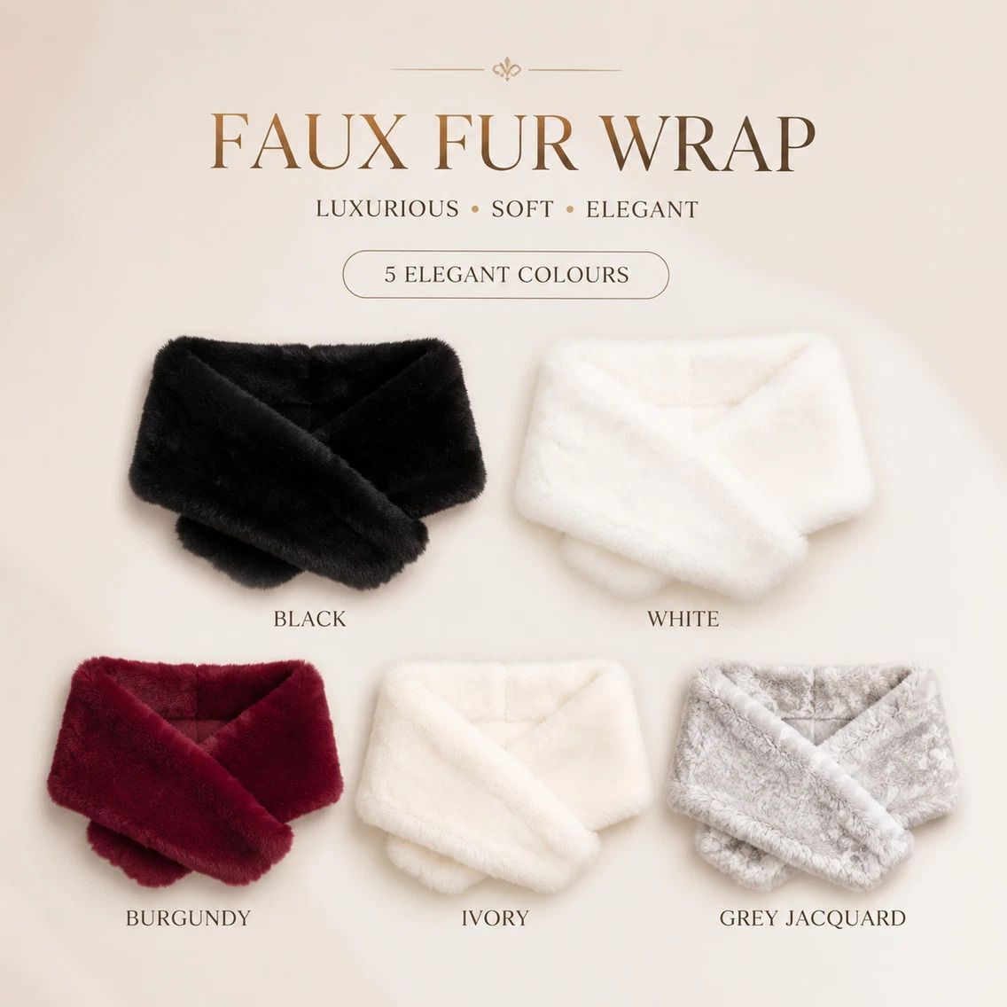 Grey Jacquard Fluffy Faux Fur Wrap Ladies Evening Party Stole view 3