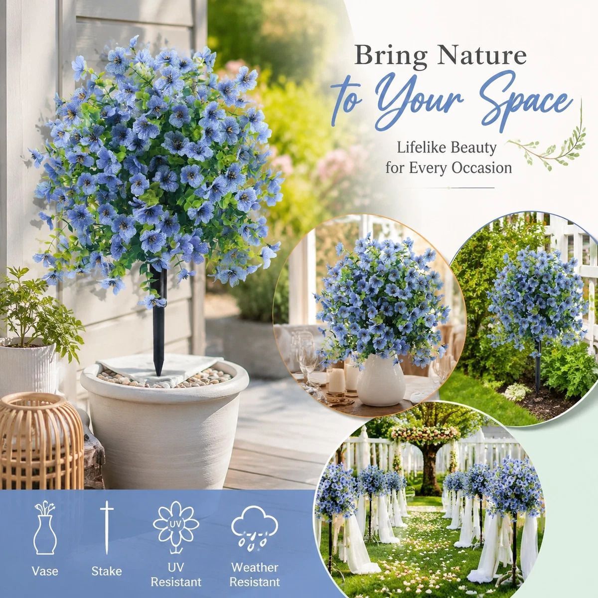 Sky Blue Faux Eucalyptus Violet Yard Stake Indoor Home Decor Stems — image 1