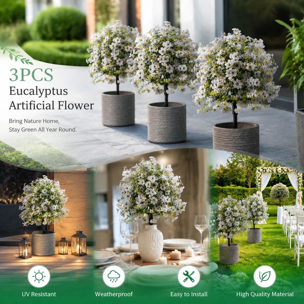 Cream White Artificial Flower Stems 3Pcs Portrait Shoot Backyard Ornament — image 1