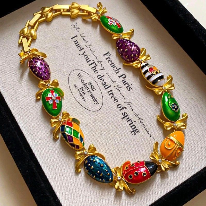 Gold Necklace with Colorful Stones