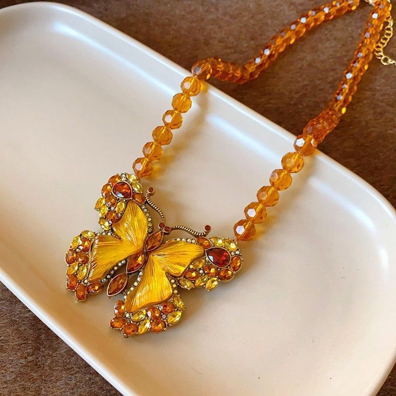 Gold Necklace with Yellow Stone