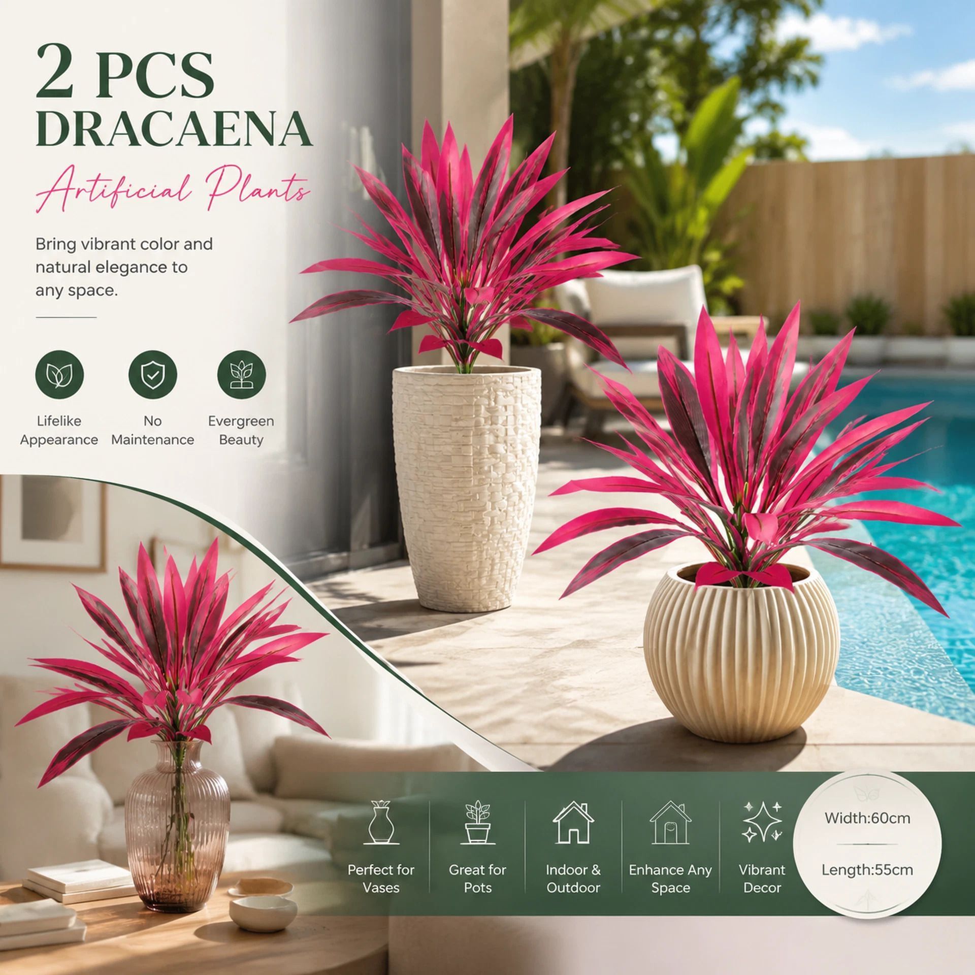 Purple Artificial Dracaena Fragrans Plant Home Patio Decor Set of 2 — image 1