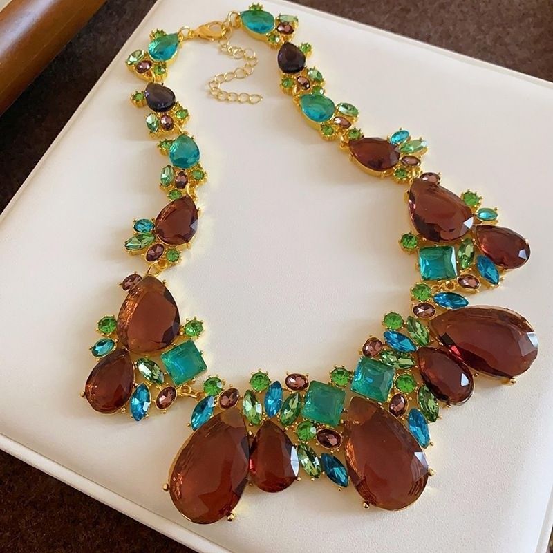 Gold Necklace with Colorful Stones
