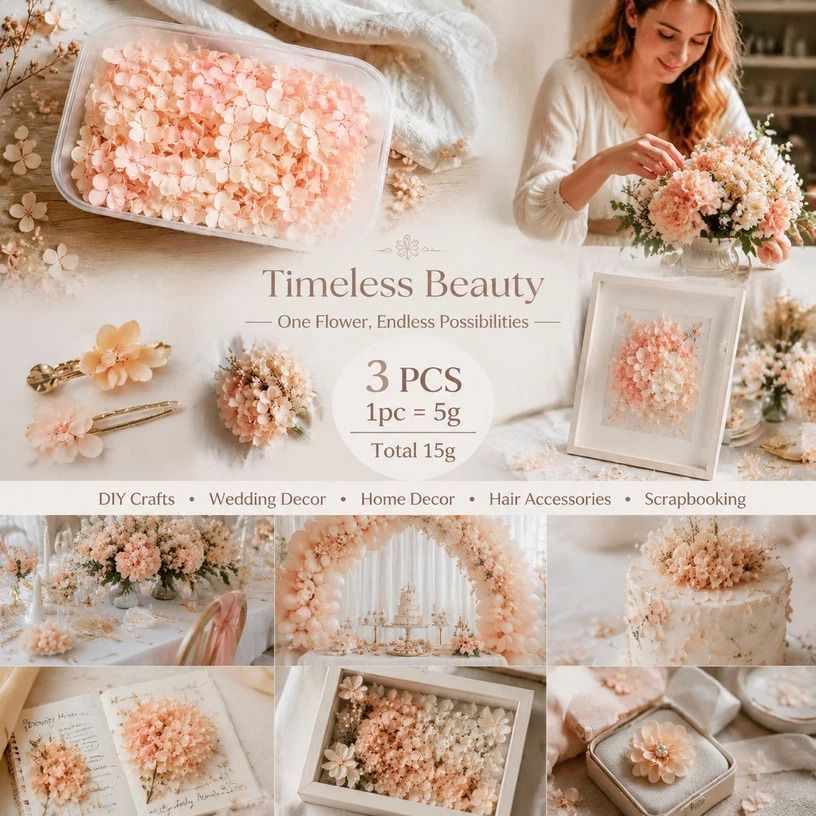 Hibiscus Tone Preserved Hydrangea Gradient Dried Flower DIY Kit 3×5g Pack — image 1