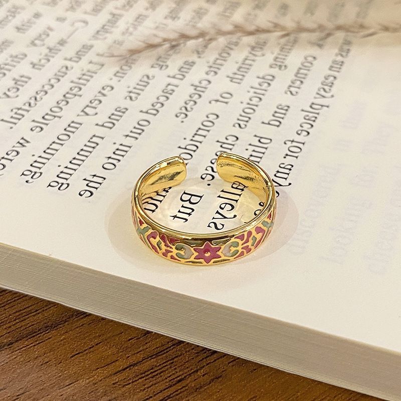 Elegant Enamel Pattern Open Ring — image 1