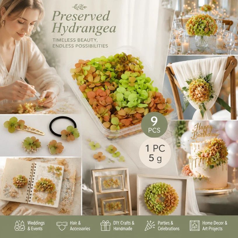Soft Jade Tone Preserved Hydrangea Gradient Handcraft Bulk Bundle 9×5g Pack — image 1