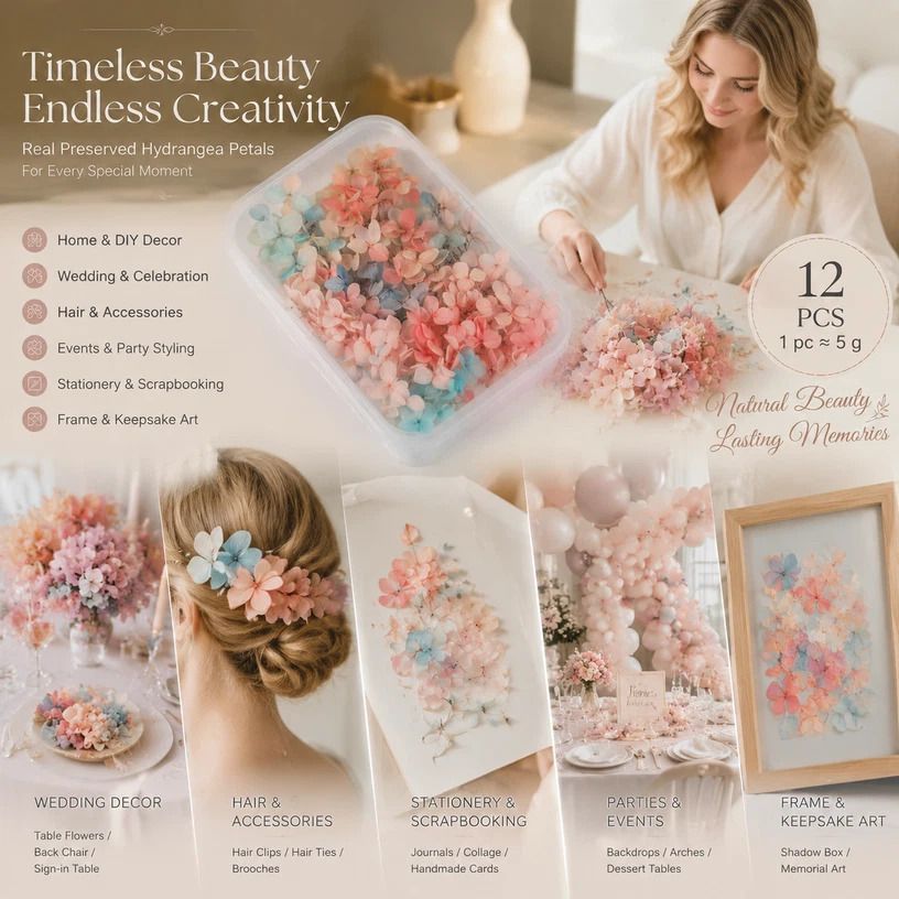 Dreamy Gradient Preserved Hydrangea Large Bulk DIY Craft Flower Kit 12 Boxes ×5g — image 1