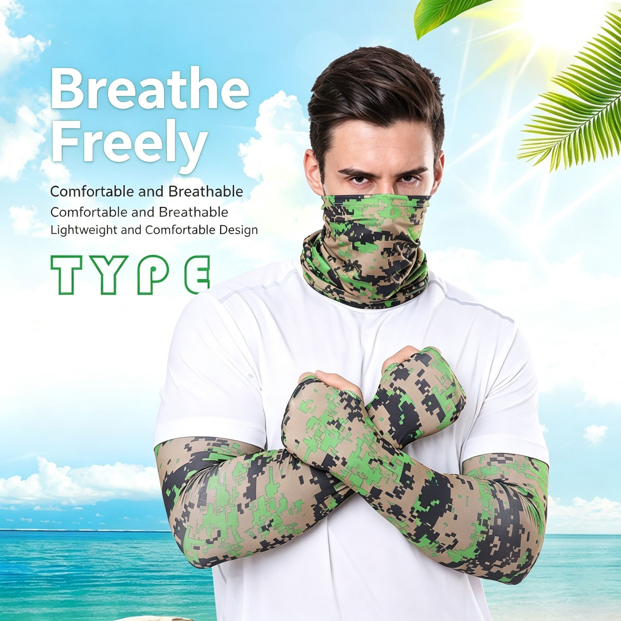 Thin Breathable UV‑Resistant Arm Sleeve Glove Set Matching Neck Face Cover view 4