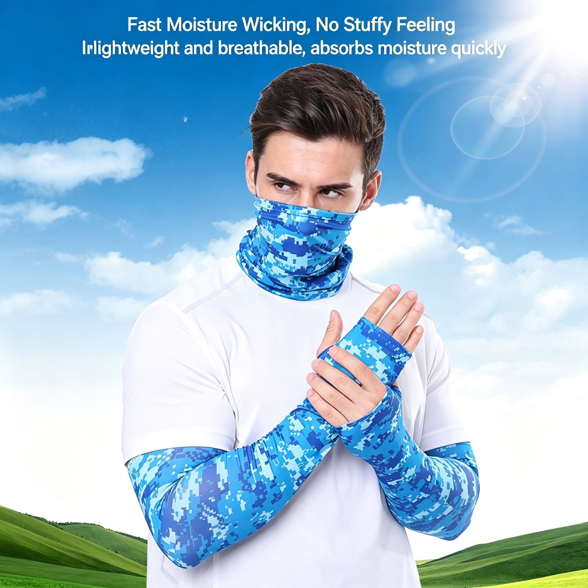 Thin Breathable UV‑Resistant Arm Sleeve Glove Set Matching Neck Face Cover view 6